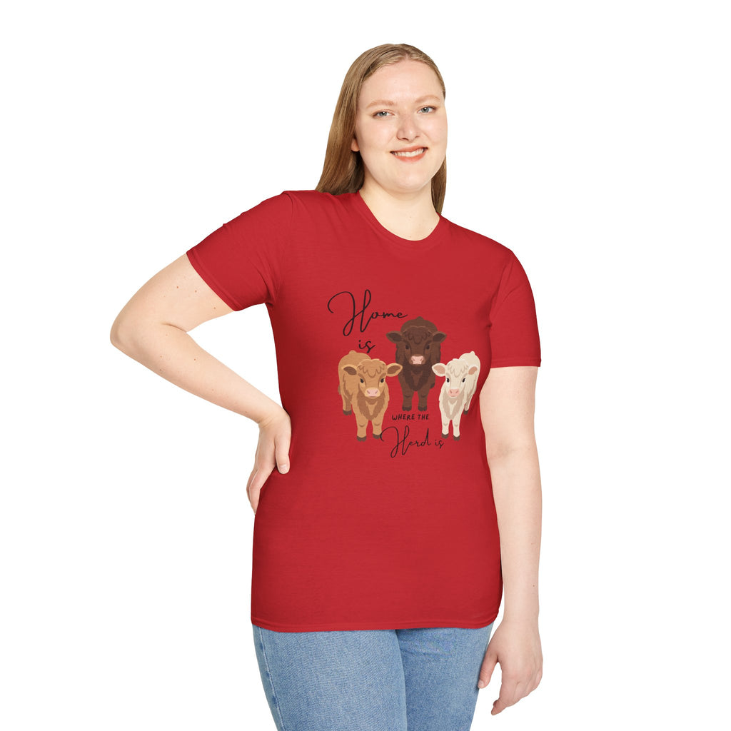 Cow Trio Graphic T-Shirt — "Home is Where the Herd Is" Farm Animal Tee