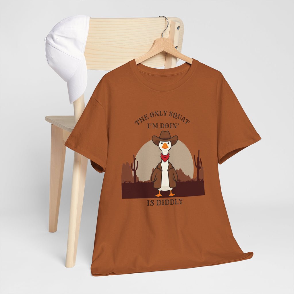 Cowboy Duck Graphic Tee — "The Only Squat I'm Doin' Is Diddly" Cute Western Animal T-Shirt