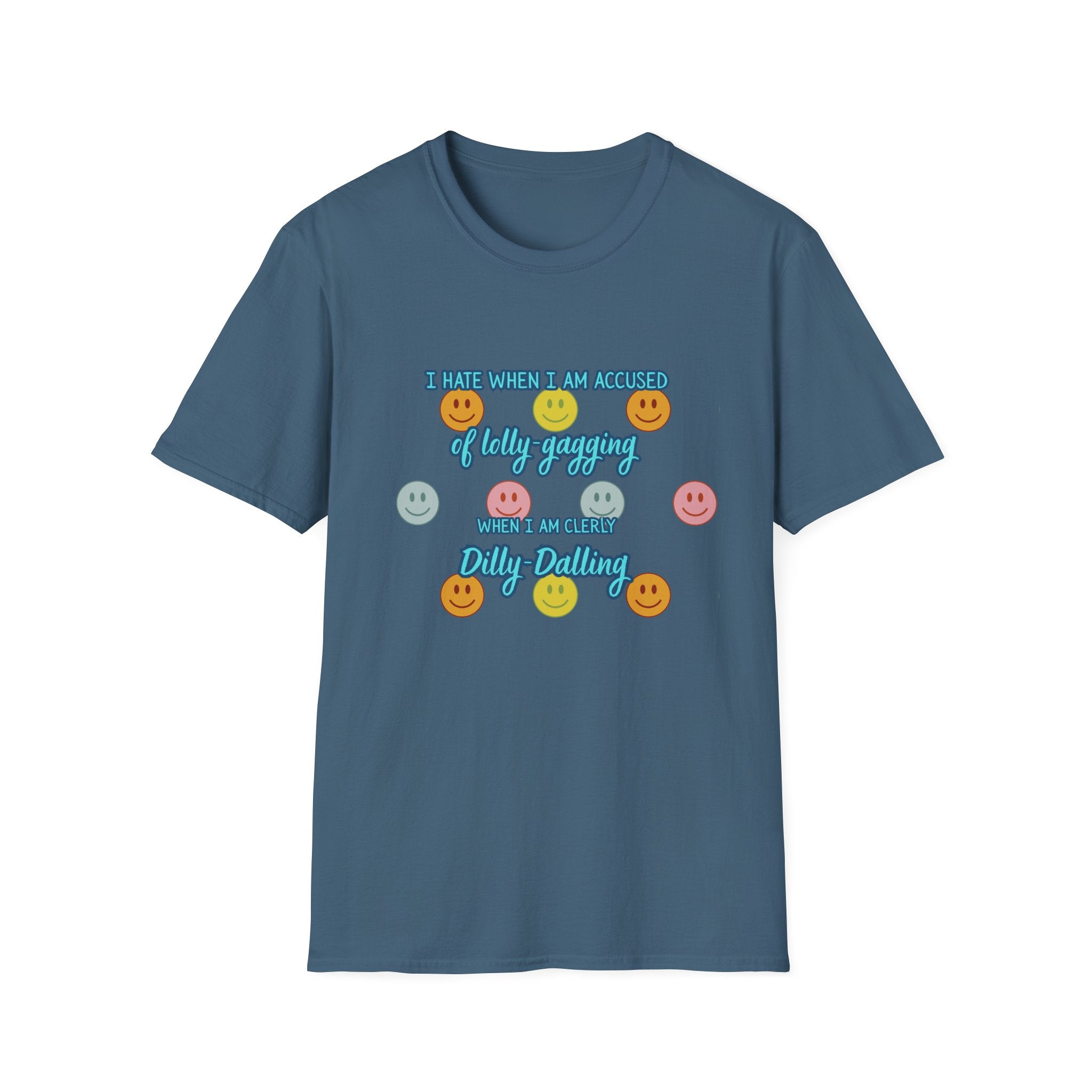 Funny 'I Hate When I Am accused of lolly-gagging' Graphic T-Shirt — Retro Smiley Face Design