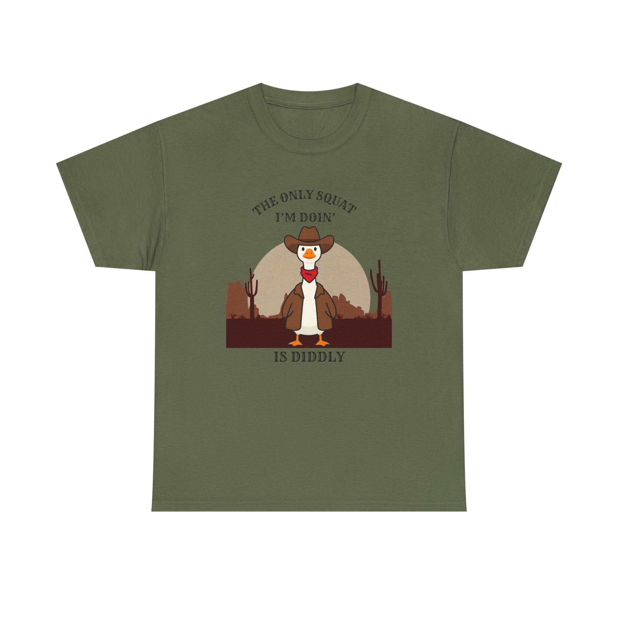 Cowboy Duck Graphic Tee — "The Only Squat I'm Doin' Is Diddly" Cute Western Animal T-Shirt