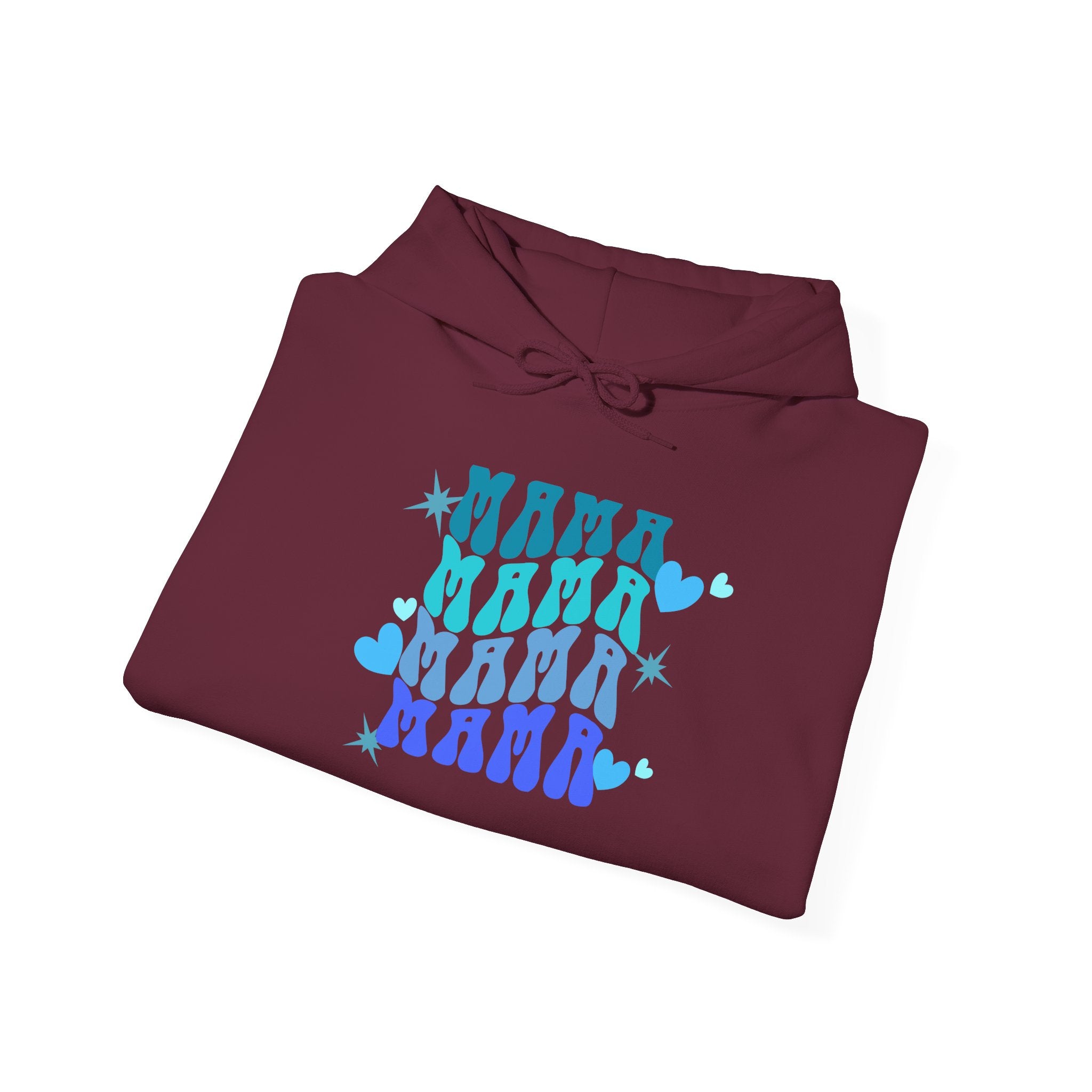 Mama Heart Crewneck Hoodie – Blue Gradient “MAMA” Graphic Sweatshirt