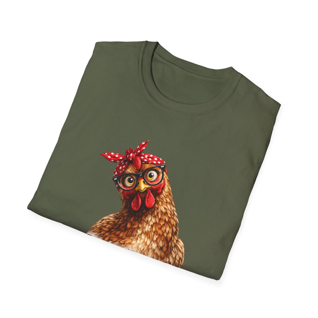Chicken Graphic T-Shirt — “Cluckin’ Egg-Cuse Me” Vintage Hen Tee
