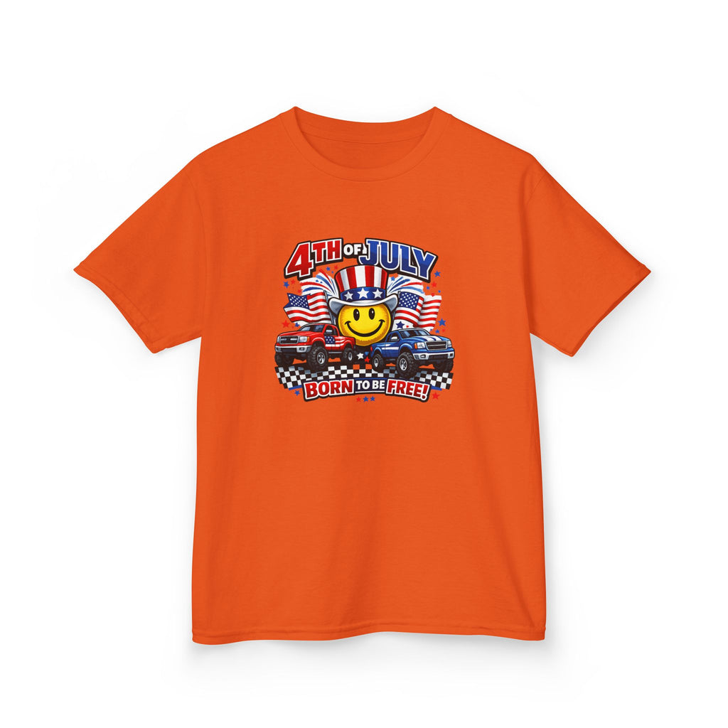 Kids Tee — 4th of July 'Born to Be Free' Smiley Flag Design