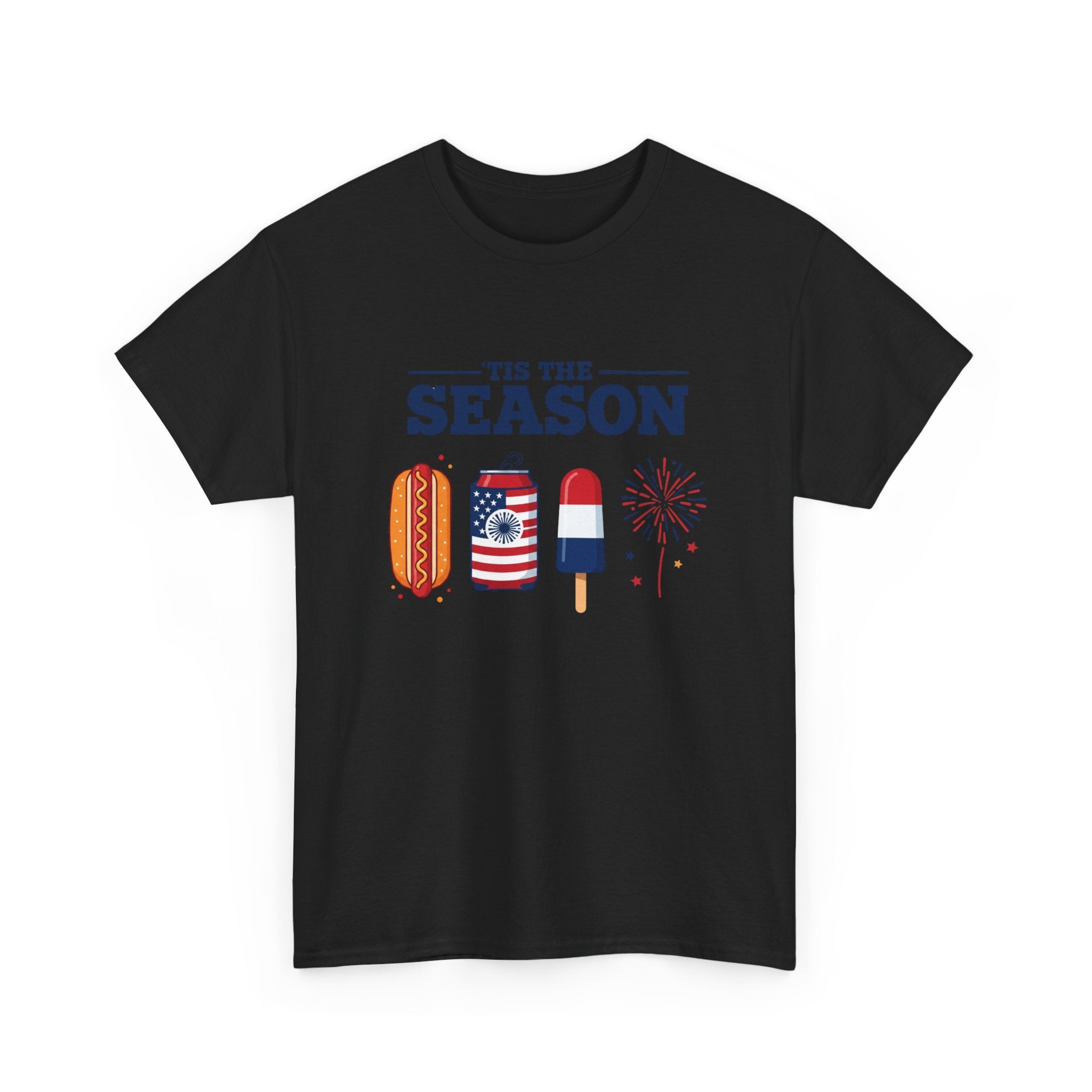 Fourth of July Tee — "'Tis the Season" Patriotic Hot Dog, Popsicle & Fireworks T-Shirt