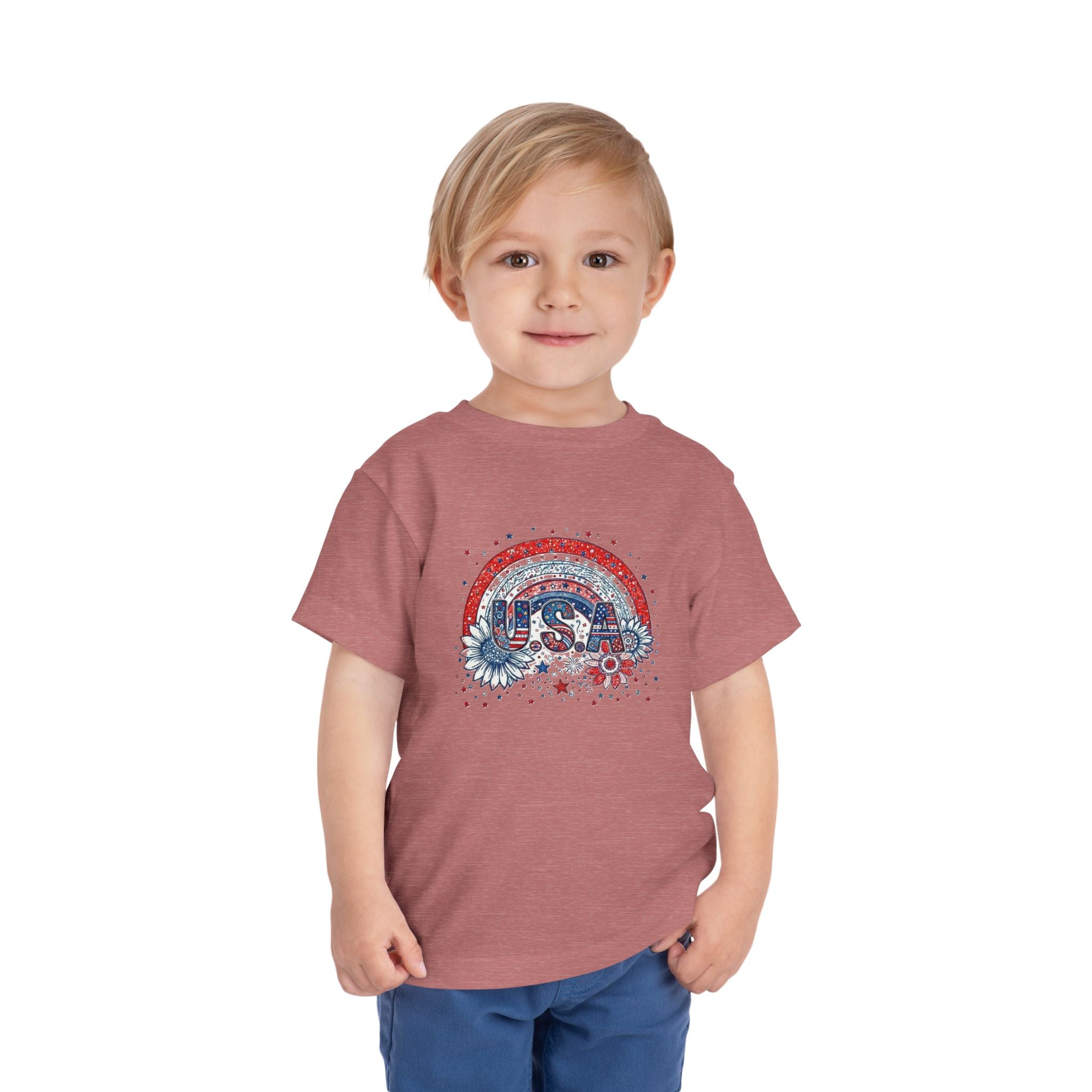 Toddler Tee — USA Rainbow Floral Patriotic 4th of July Shirt