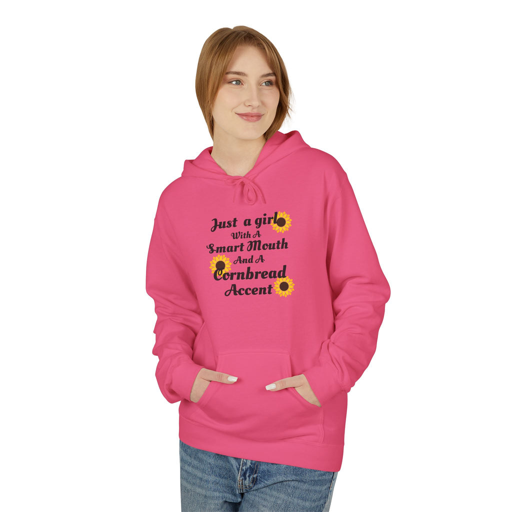 Cornbread Accent Hoodie — "Just a girl with a smart mouth & a cornbread accent" Sunflower Pullover