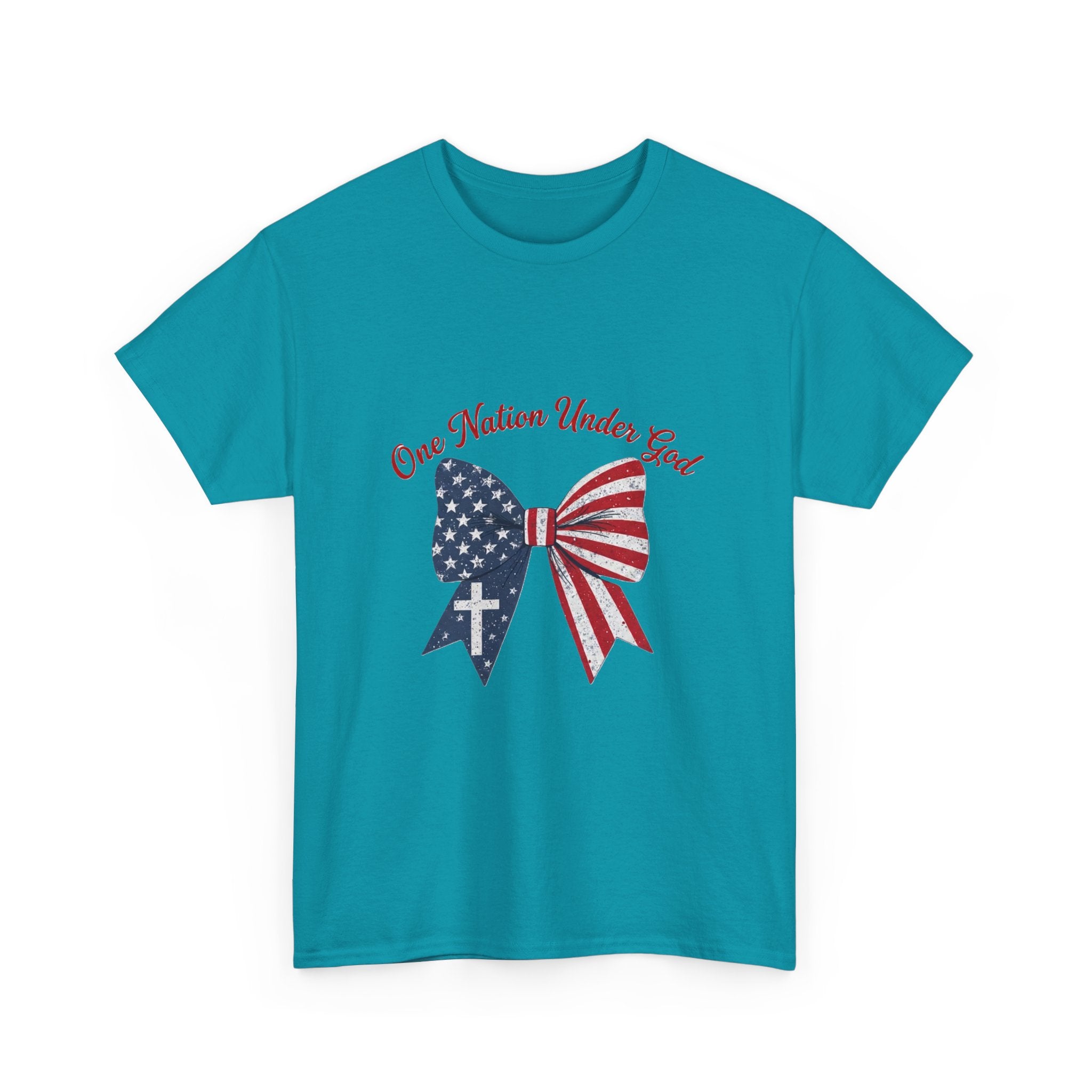 Patriotic Bow Tee — "One Nation Under God" American Flag Cross T-Shirt