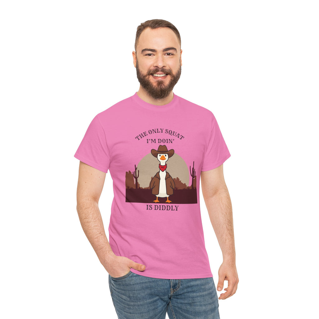 Cowboy Duck Graphic Tee — "The Only Squat I'm Doin' Is Diddly" Cute Western Animal T-Shirt