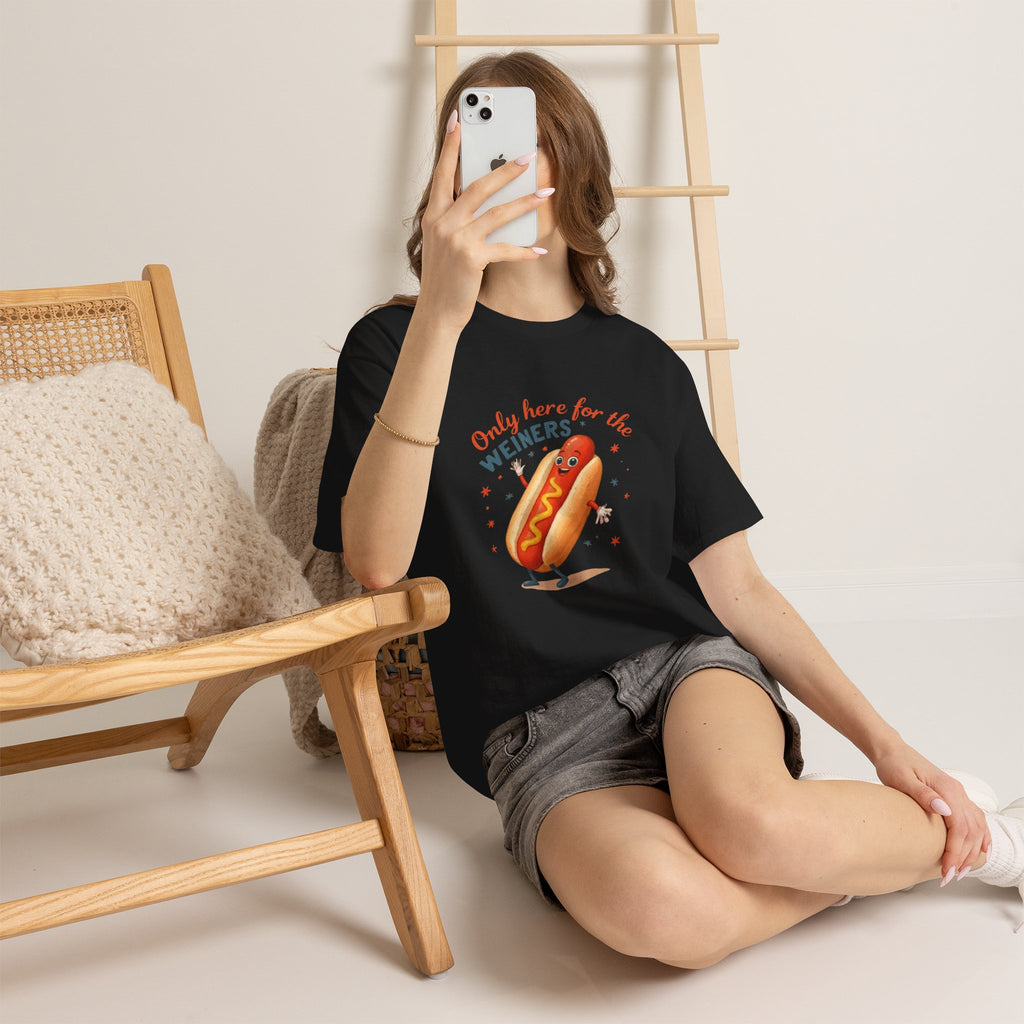 Funny Hot Dog Tee — "Only Here for the Weiners" Graphic T-Shirt
