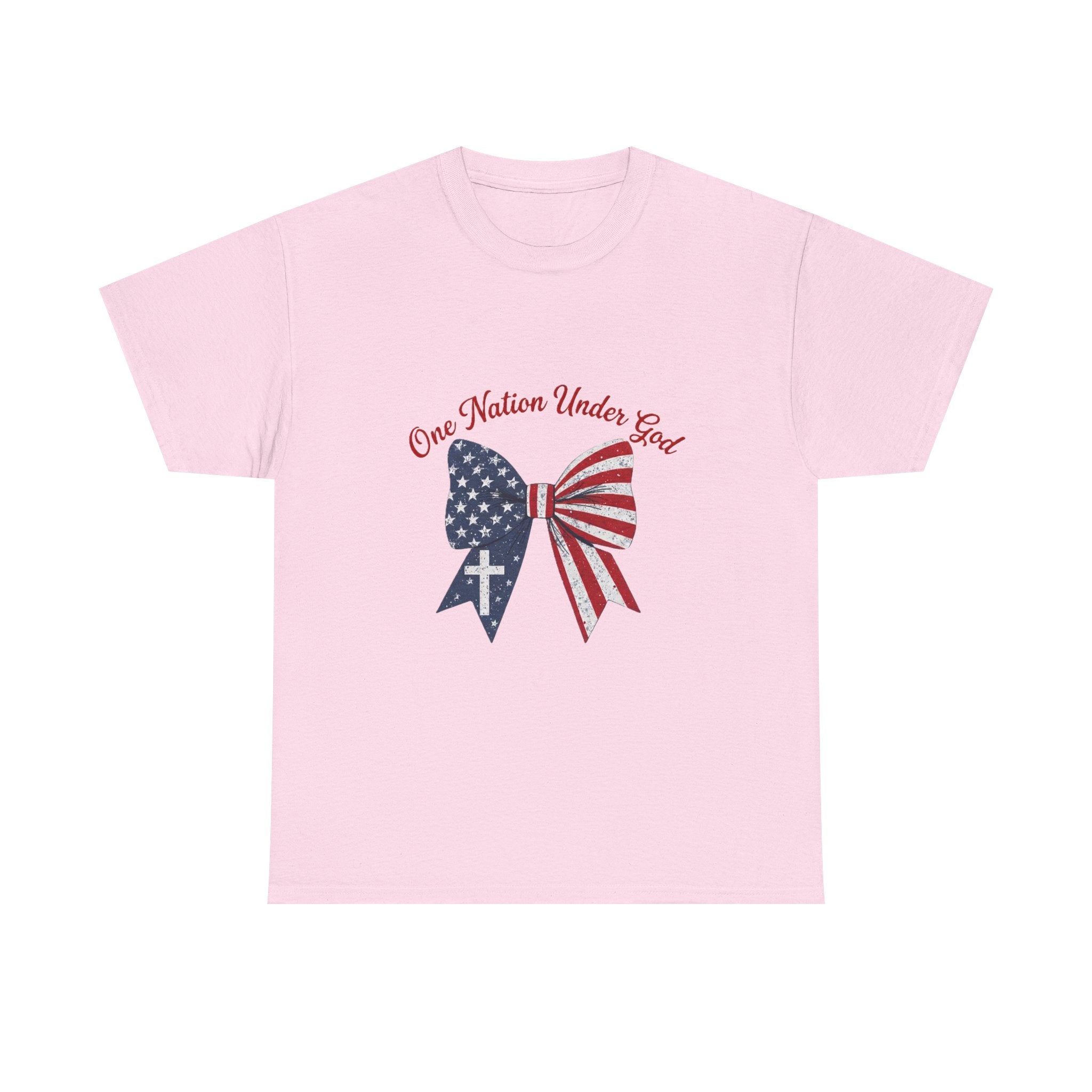 Patriotic Bow Tee — "One Nation Under God" American Flag Cross T-Shirt