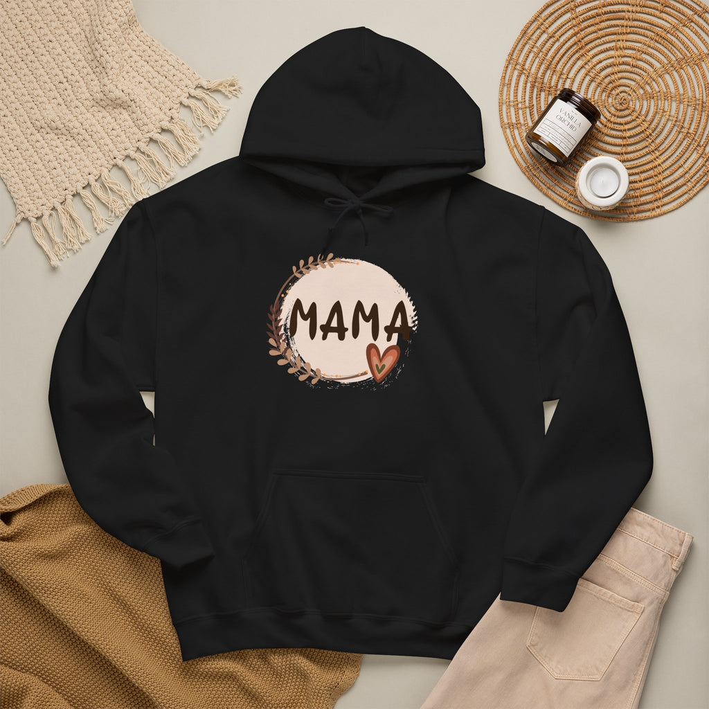 Mama Heart Hoodie — Soft Neutral Mom Sweatshirt, 'MAMA' Script with Heart & Wreath (Mother’s Day Gift)