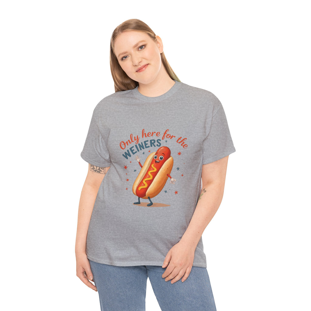 Funny Hot Dog Tee — "Only Here for the Weiners" Graphic T-Shirt