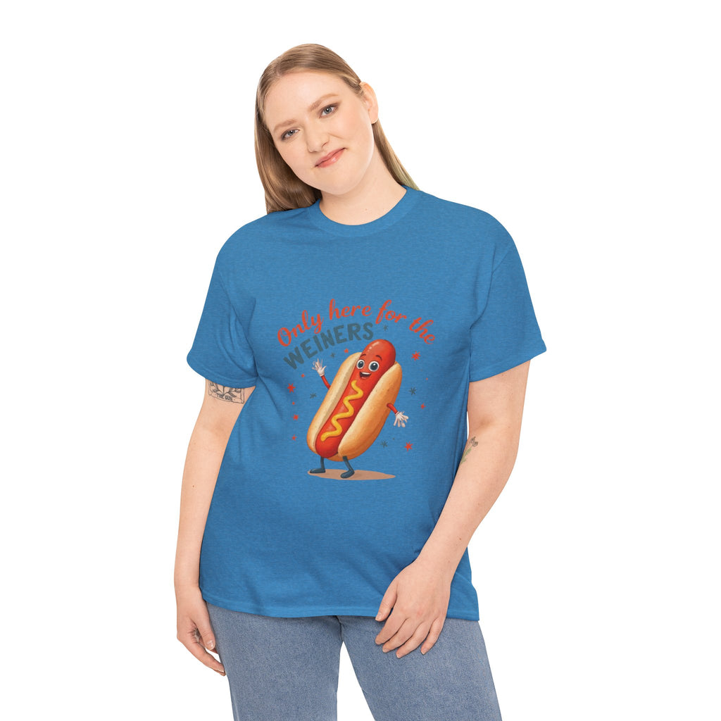 Funny Hot Dog Tee — "Only Here for the Weiners" Graphic T-Shirt