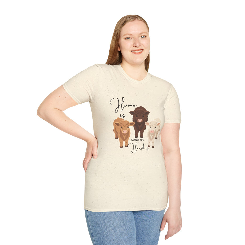 Cow Trio Graphic T-Shirt — "Home is Where the Herd Is" Farm Animal Tee
