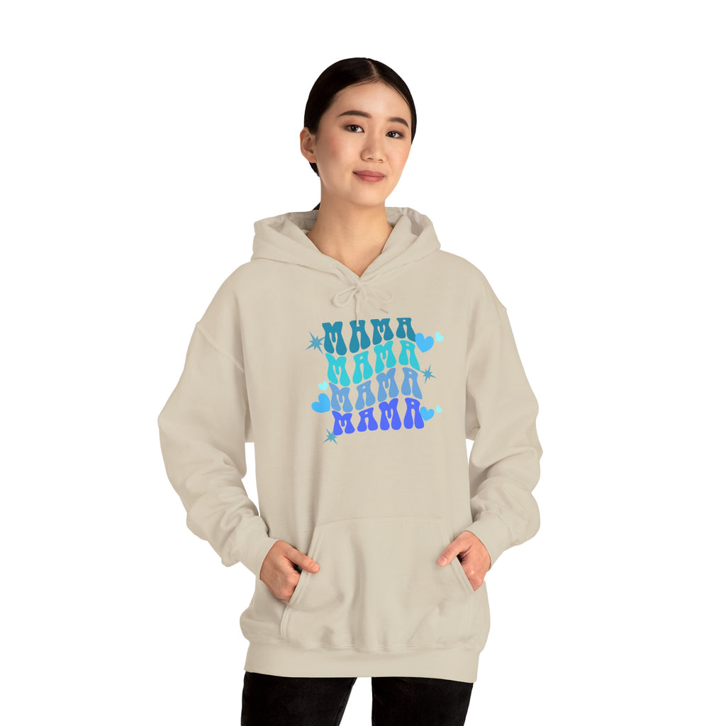 Mama Heart Crewneck Hoodie – Blue Gradient “MAMA” Graphic Sweatshirt