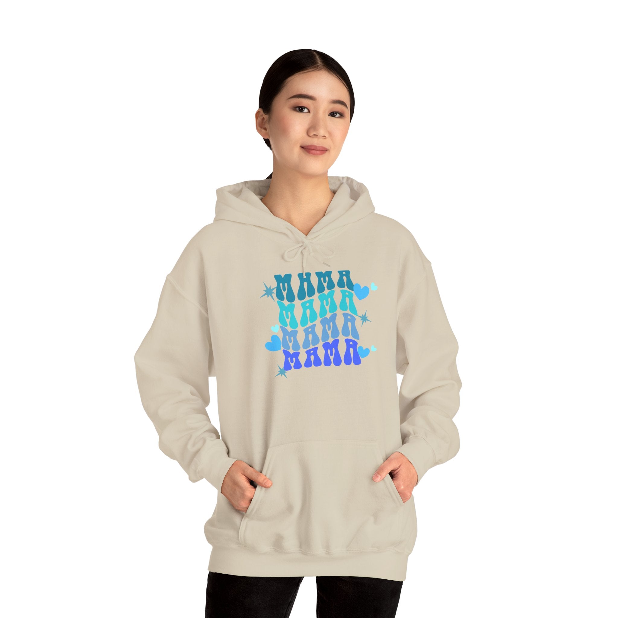 Mama Heart Crewneck Hoodie – Blue Gradient “MAMA” Graphic Sweatshirt