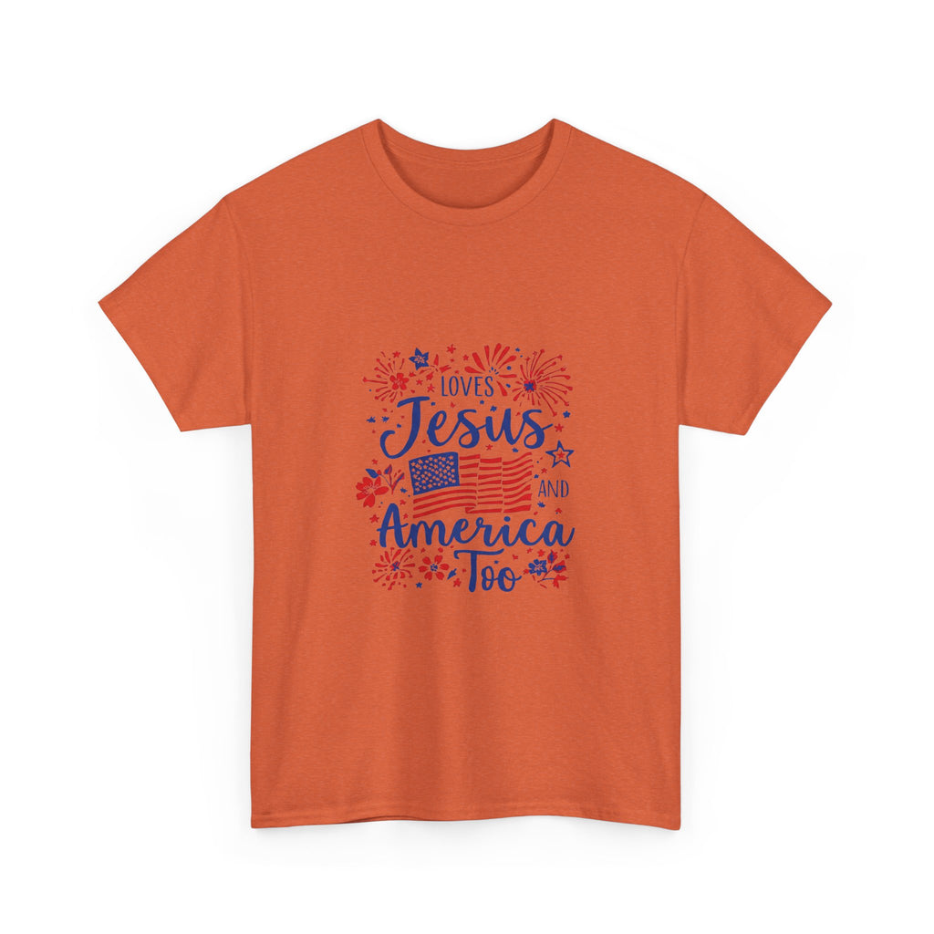 Jesus and America Tee — Patriotic Christian T-Shirt ("Loves Jesus and America Too")