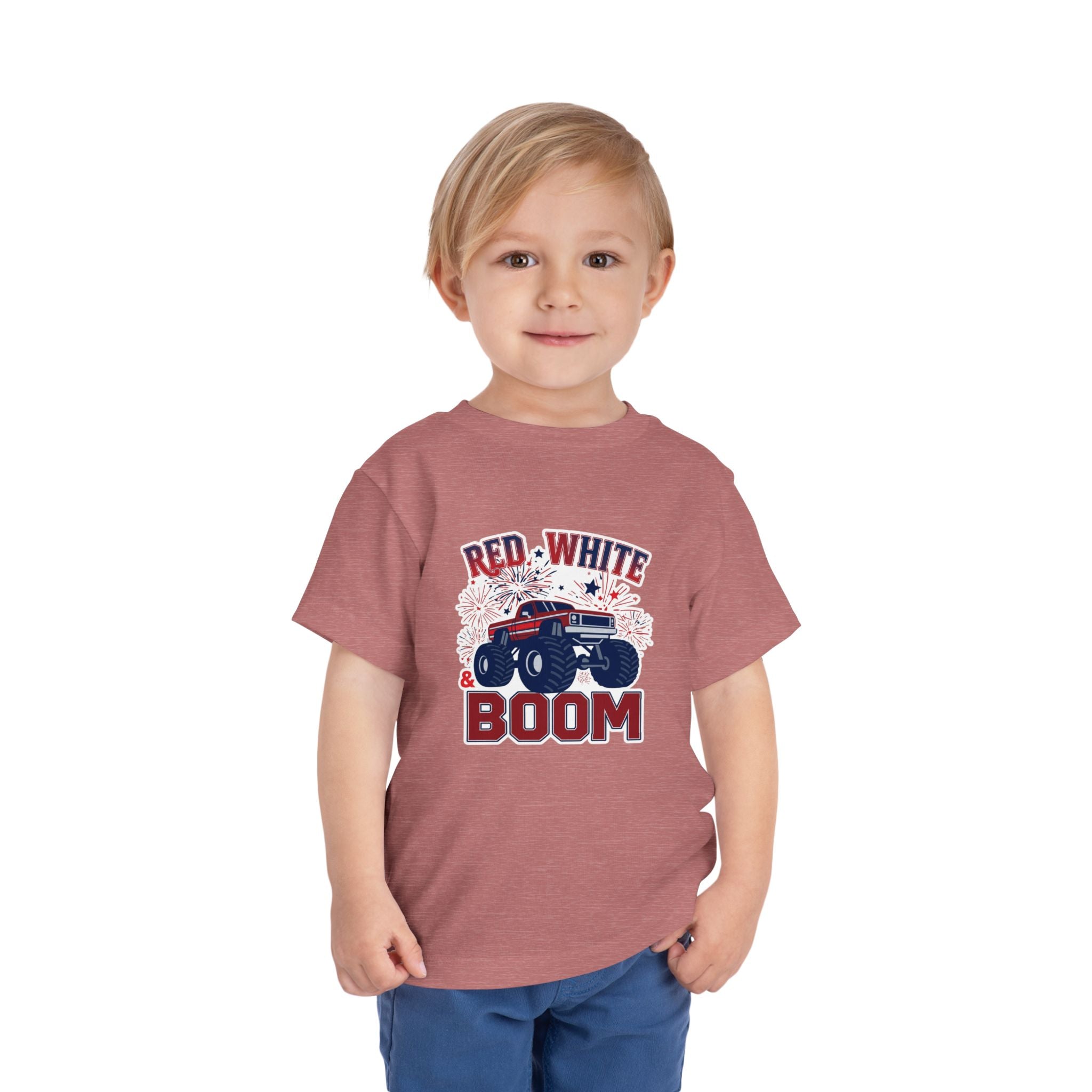 Toddler Tee - "Red, White & Boom" Monster Truck 4th of July Shirt