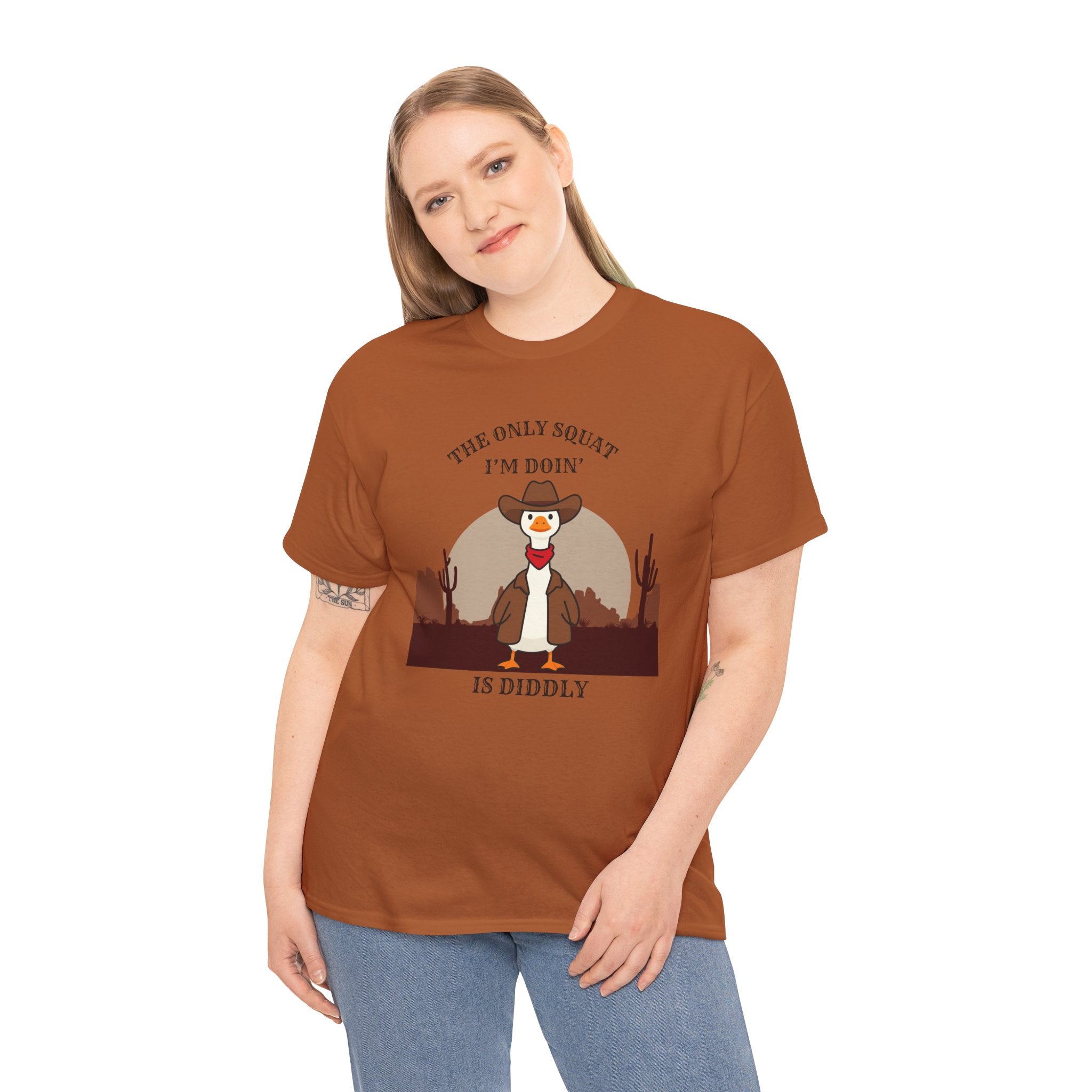 Cowboy Duck Graphic Tee — "The Only Squat I'm Doin' Is Diddly" Cute Western Animal T-Shirt