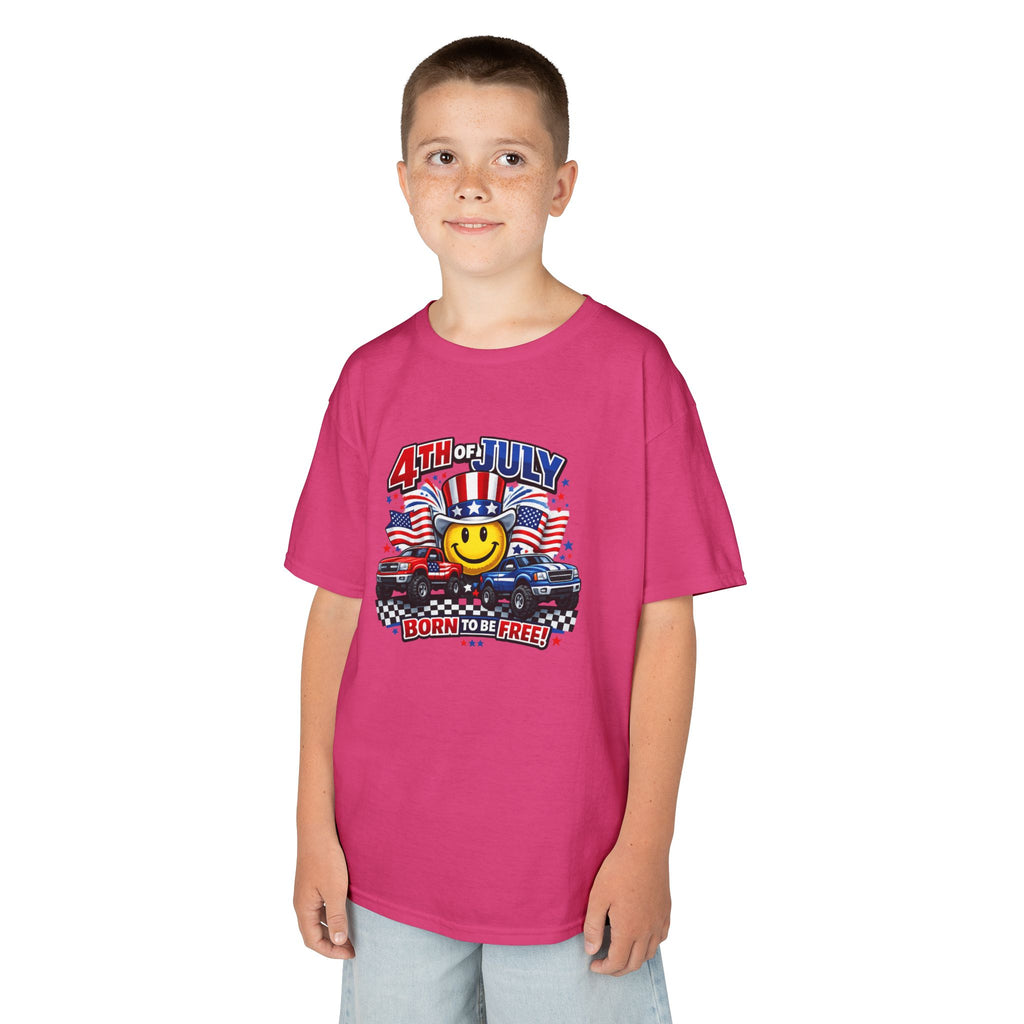 Kids Tee — 4th of July 'Born to Be Free' Smiley Flag Design