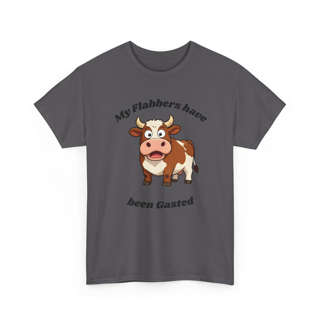 Cow Cartoon Tee — "My Flabbers Have Been Gasted" Funny Farm Animal Shirt