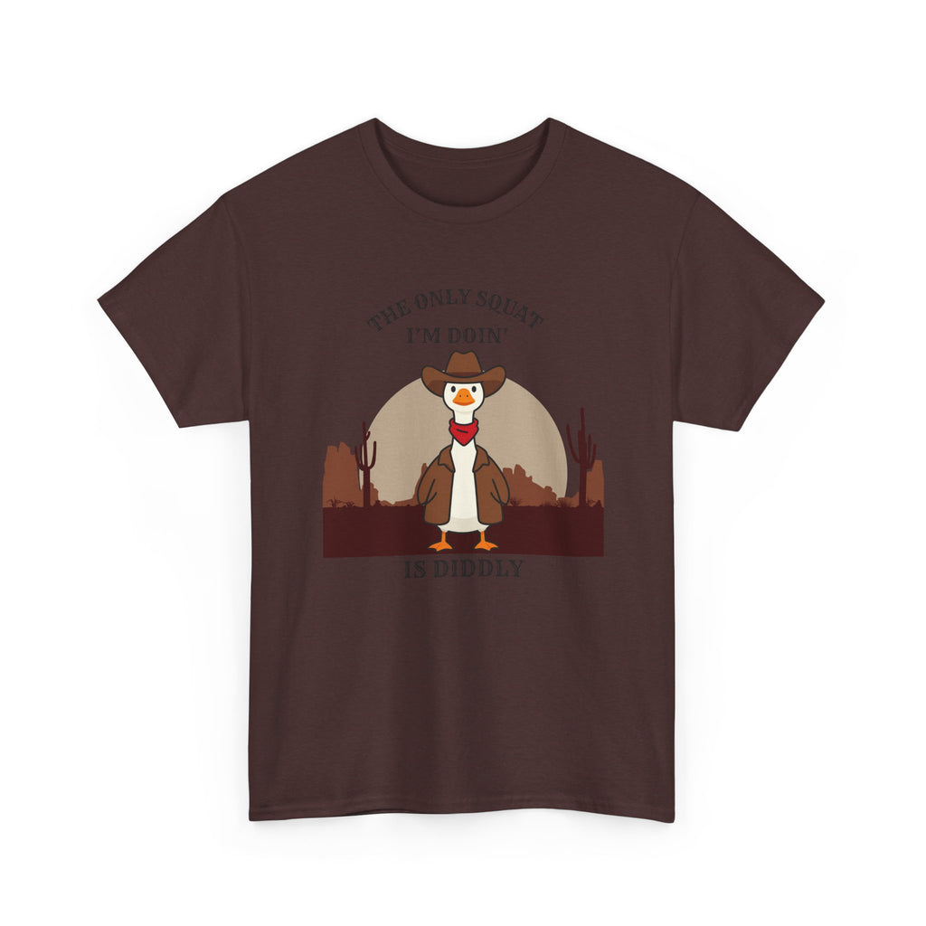 Cowboy Duck Graphic Tee — "The Only Squat I'm Doin' Is Diddly" Cute Western Animal T-Shirt