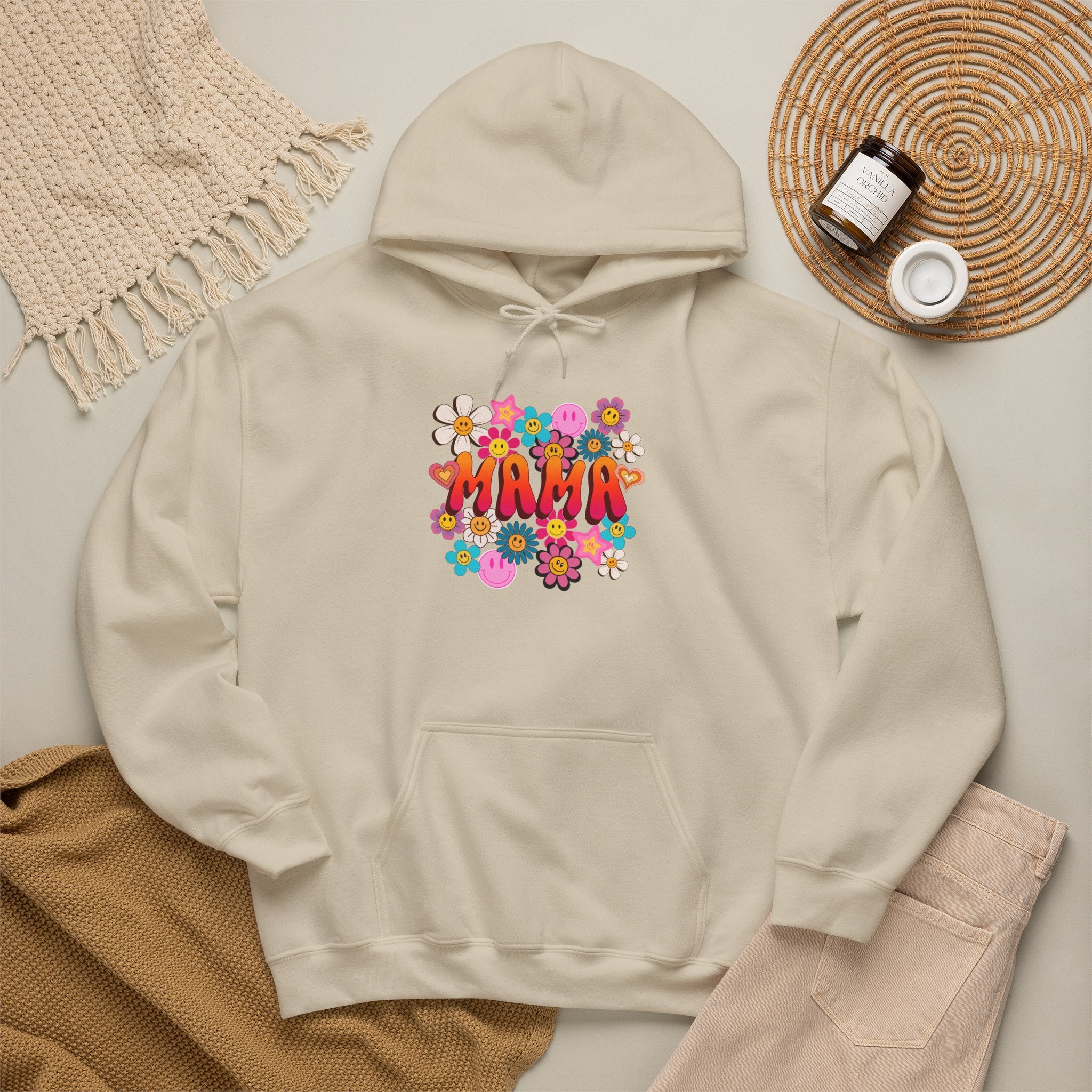 Mama Floral Hoodie — Retro Flower Power "Mama" Sweatshirt