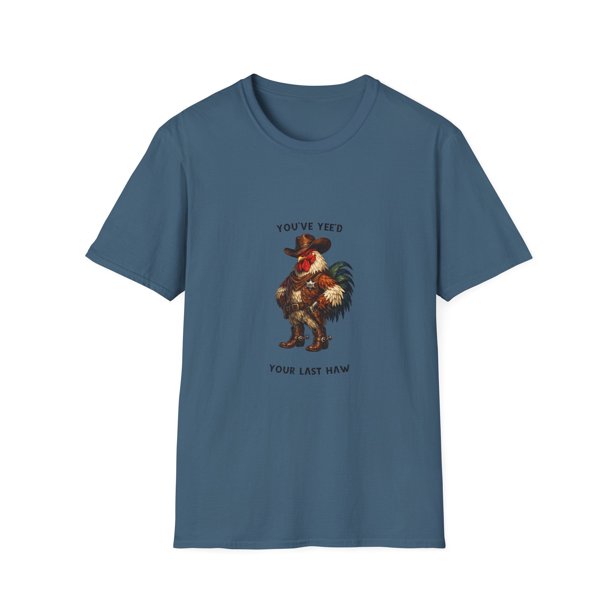 Rooster Joke T-Shirt — “You’ve Feed Your Last Haw” Funny Farm Animal Tee