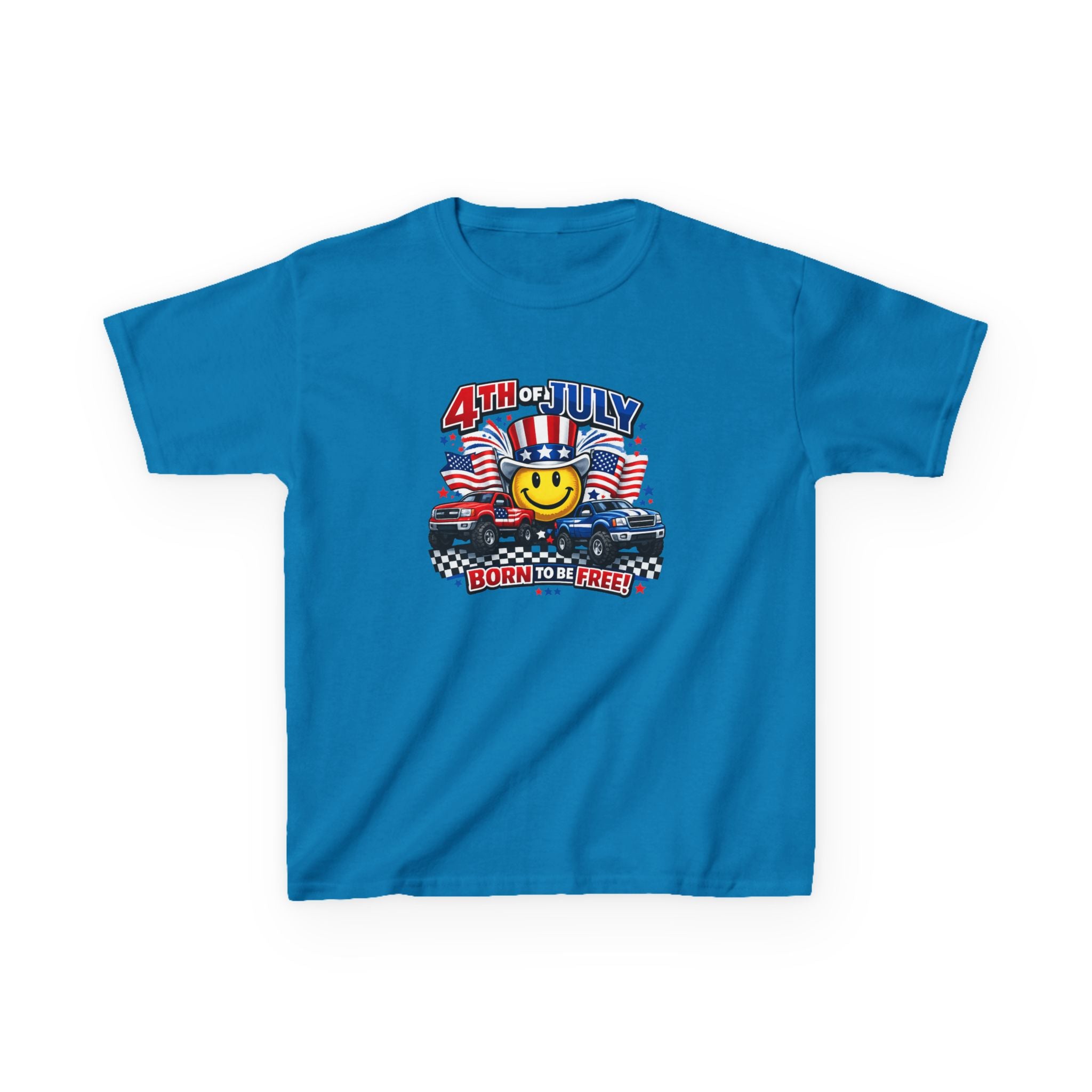 Kids Tee — 4th of July 'Born to Be Free' Smiley Flag Design