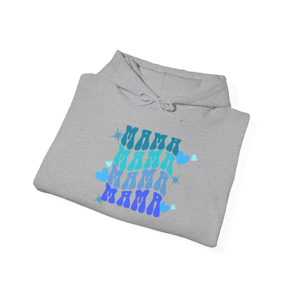 Mama Heart Crewneck Hoodie – Blue Gradient “MAMA” Graphic Sweatshirt