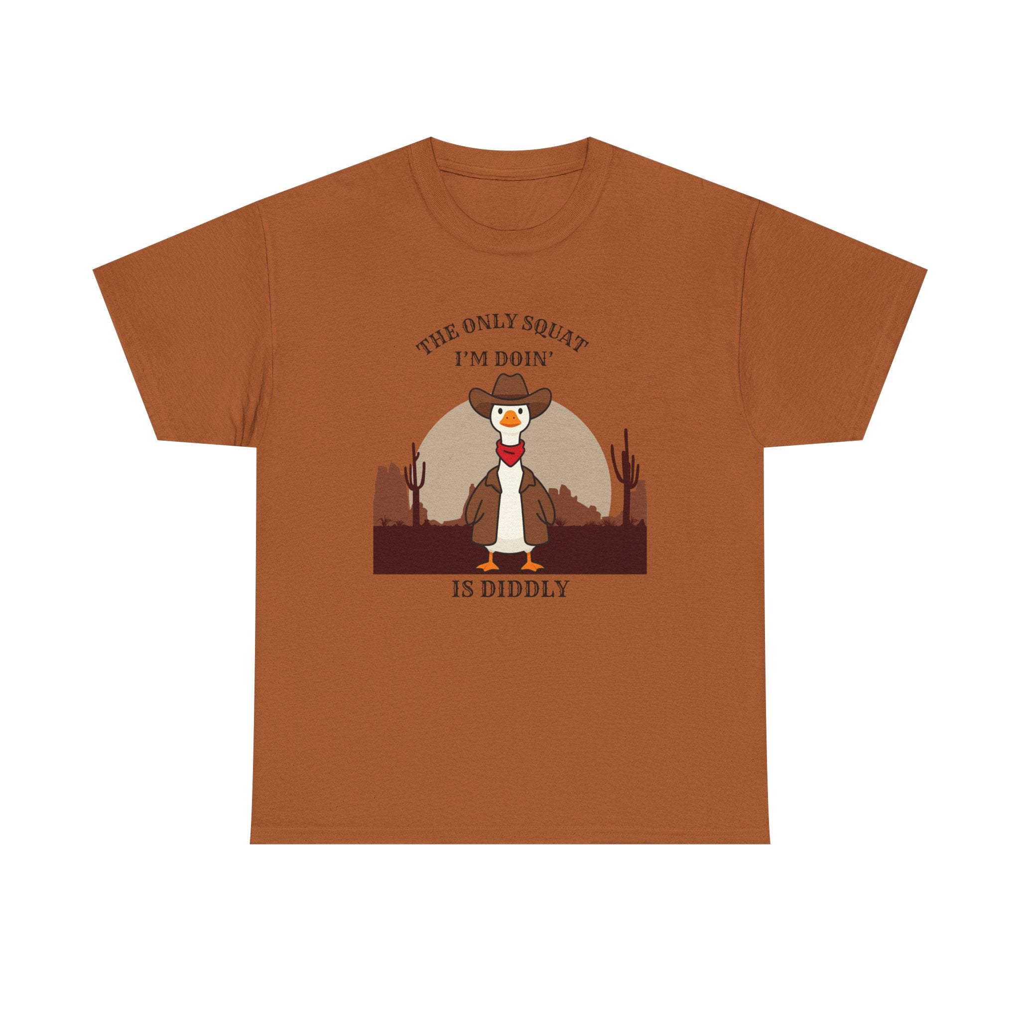Cowboy Duck Graphic Tee — "The Only Squat I'm Doin' Is Diddly" Cute Western Animal T-Shirt