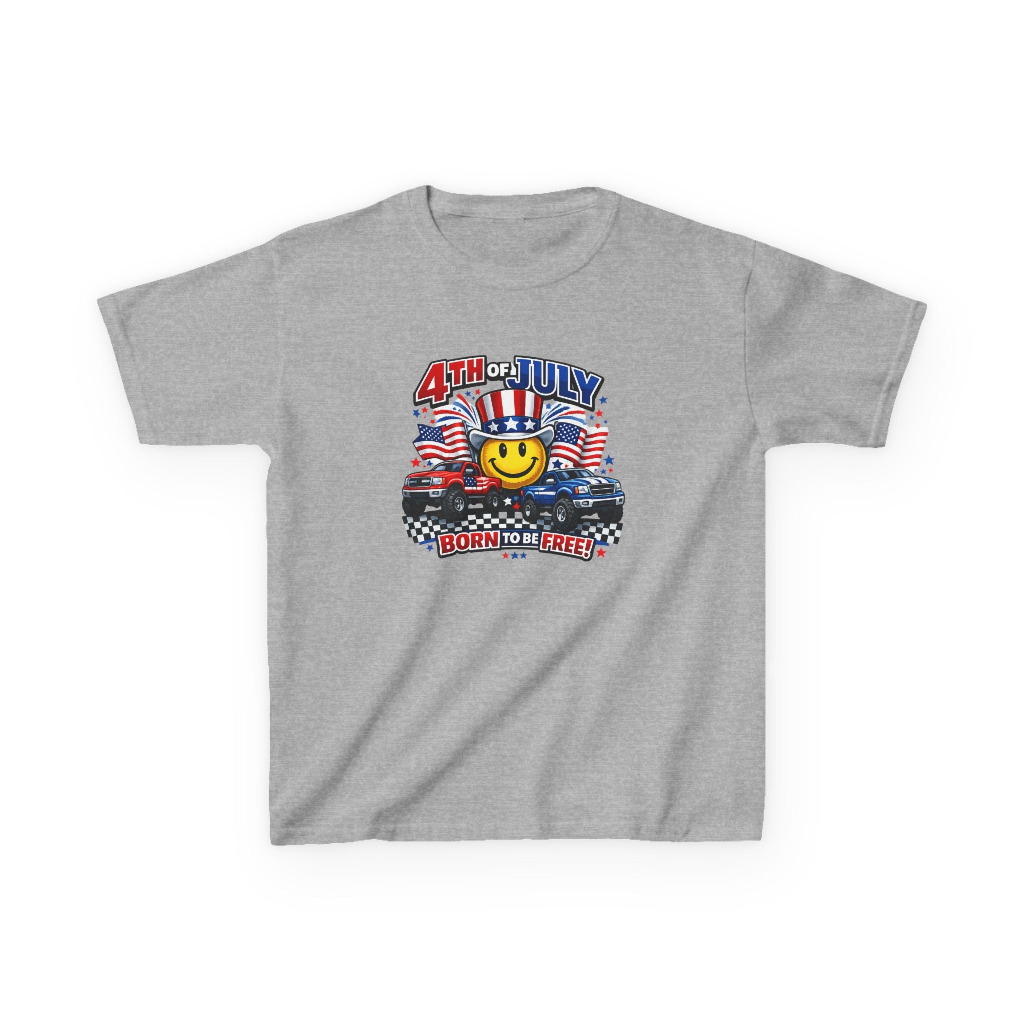 Kids Tee — 4th of July 'Born to Be Free' Smiley Flag Design