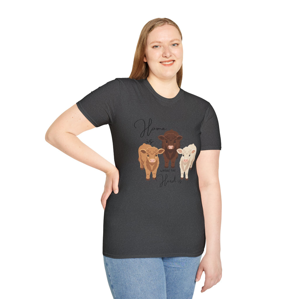 Cow Trio Graphic T-Shirt — "Home is Where the Herd Is" Farm Animal Tee