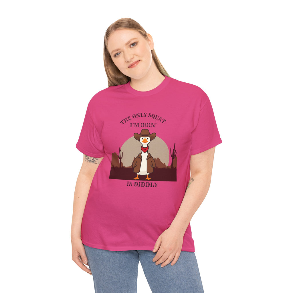 Cowboy Duck Graphic Tee — "The Only Squat I'm Doin' Is Diddly" Cute Western Animal T-Shirt
