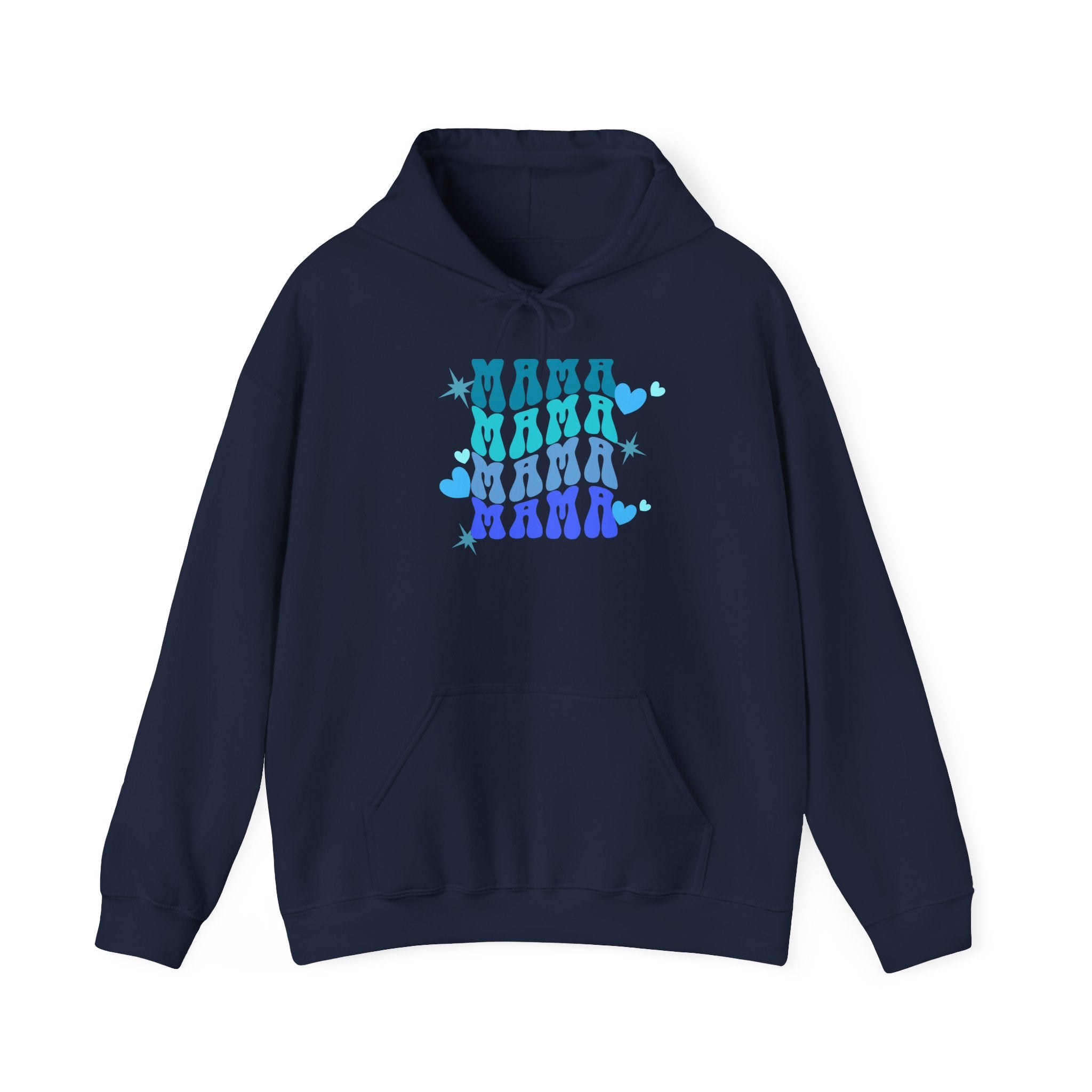 Mama Heart Crewneck Hoodie – Blue Gradient “MAMA” Graphic Sweatshirt