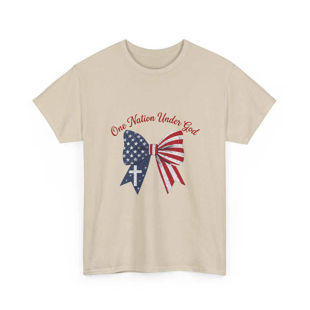 Patriotic Bow Tee — "One Nation Under God" American Flag Cross T-Shirt