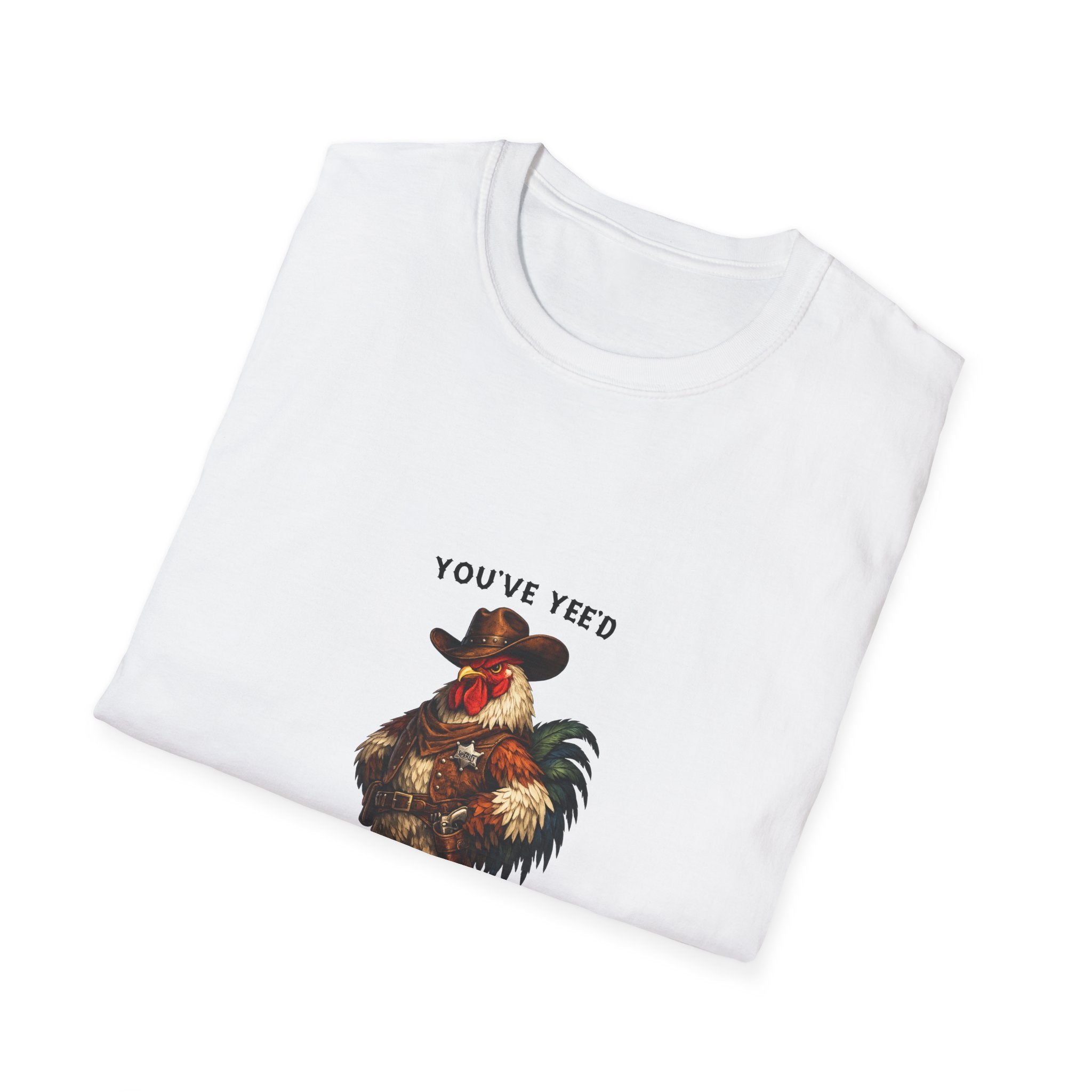 Rooster Joke T-Shirt — “You’ve Feed Your Last Haw” Funny Farm Animal Tee
