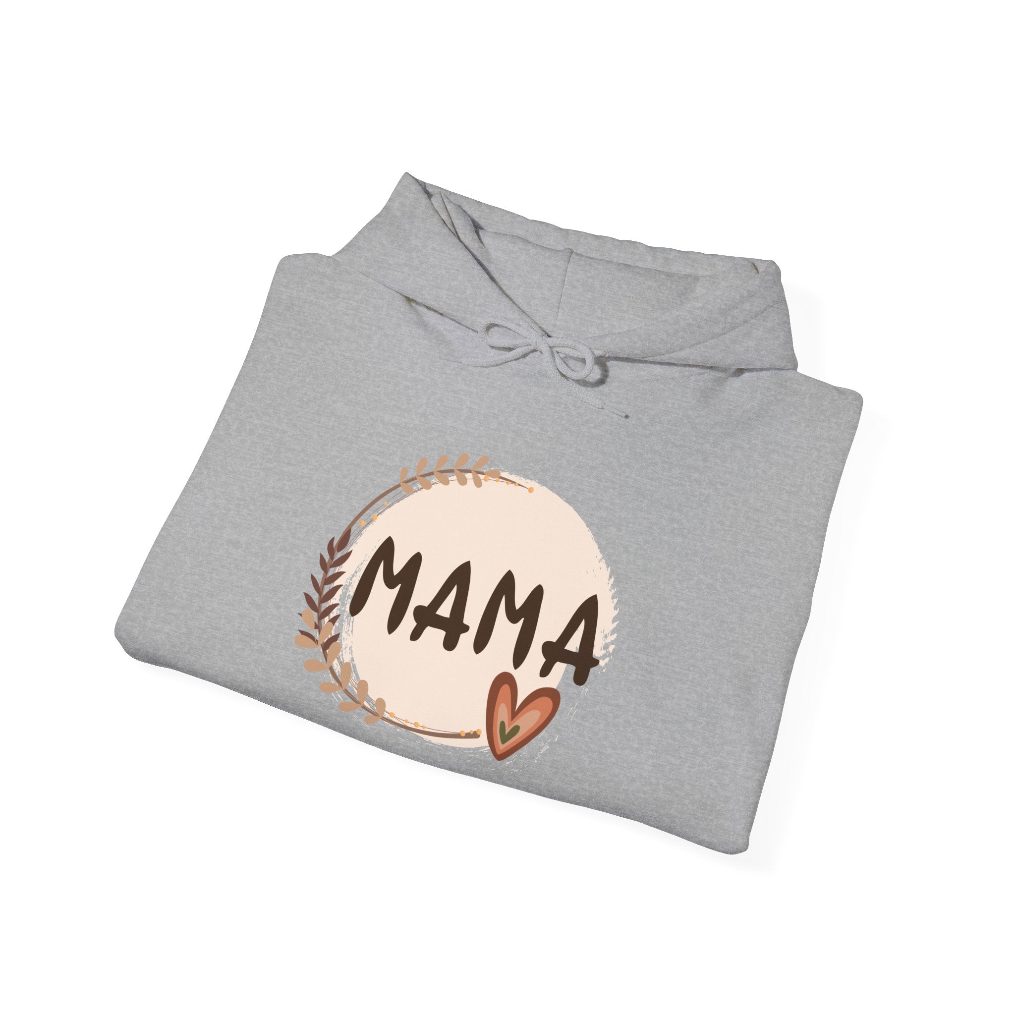 Mama Heart Hoodie — Soft Neutral Mom Sweatshirt, 'MAMA' Script with Heart & Wreath (Mother’s Day Gift)