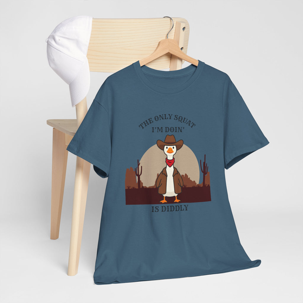 Cowboy Duck Graphic Tee — "The Only Squat I'm Doin' Is Diddly" Cute Western Animal T-Shirt