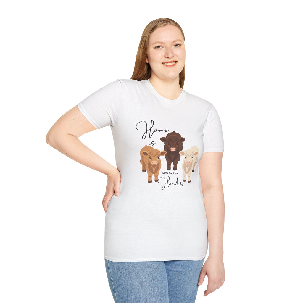 Cow Trio Graphic T-Shirt — "Home is Where the Herd Is" Farm Animal Tee