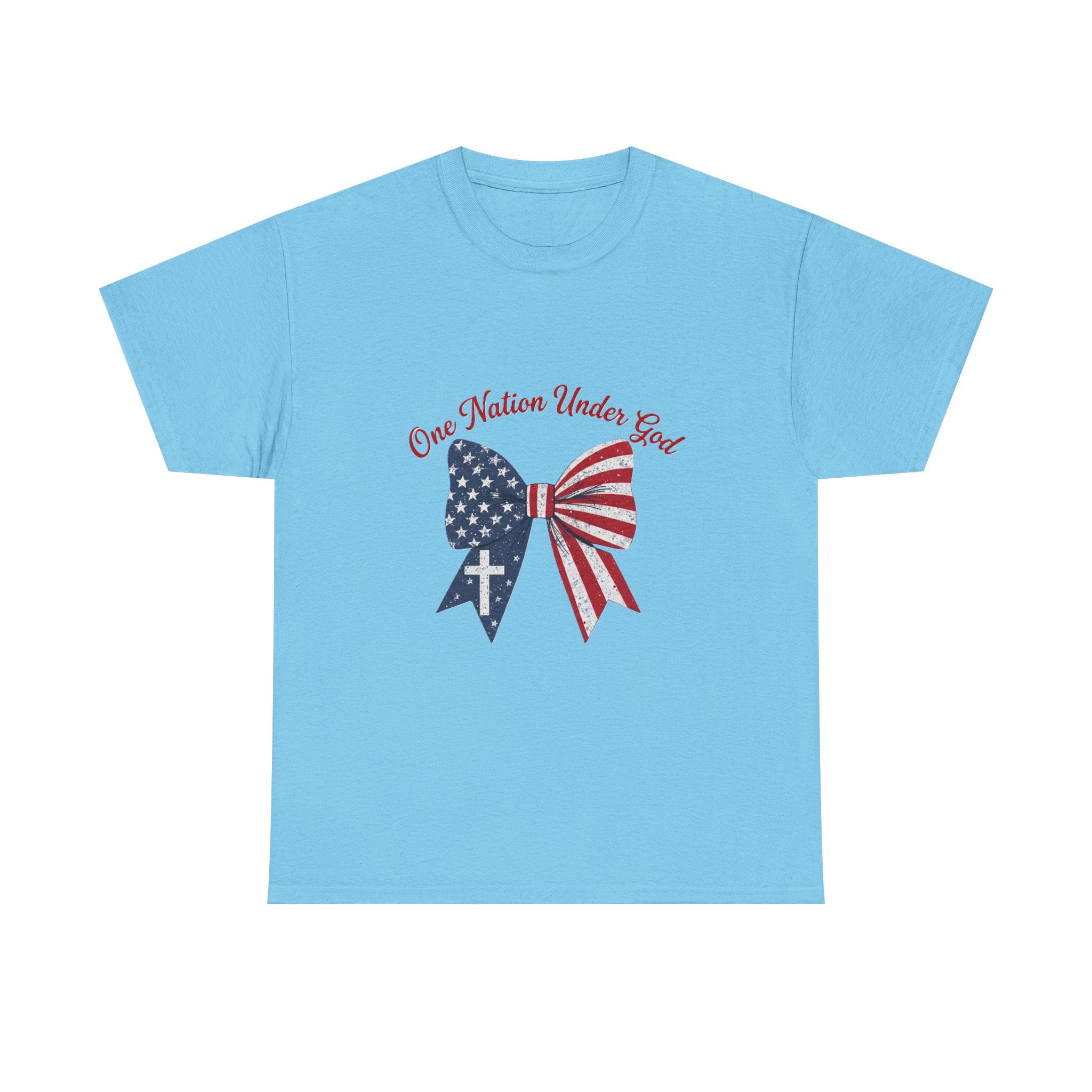 Patriotic Bow Tee — "One Nation Under God" American Flag Cross T-Shirt