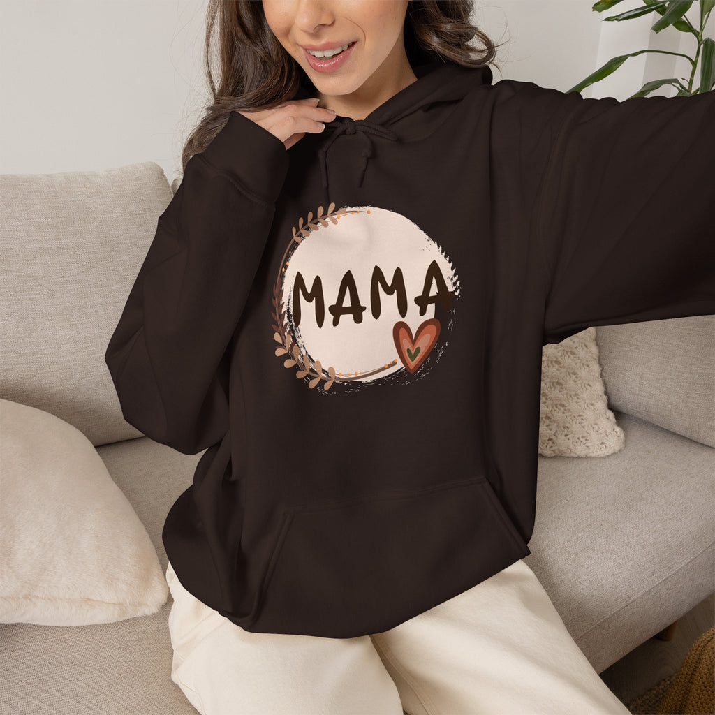 Mama Heart Hoodie — Soft Neutral Mom Sweatshirt, 'MAMA' Script with Heart & Wreath (Mother’s Day Gift)