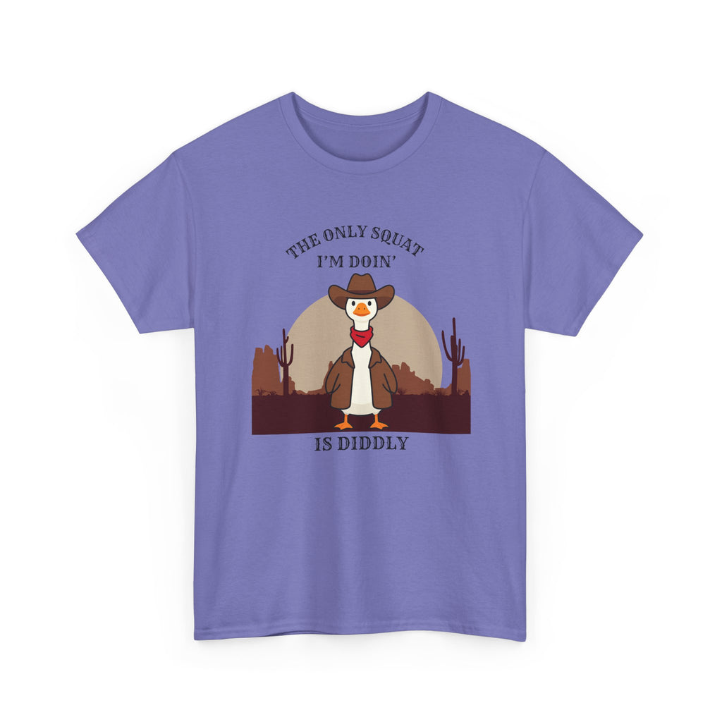 Cowboy Duck Graphic Tee — "The Only Squat I'm Doin' Is Diddly" Cute Western Animal T-Shirt