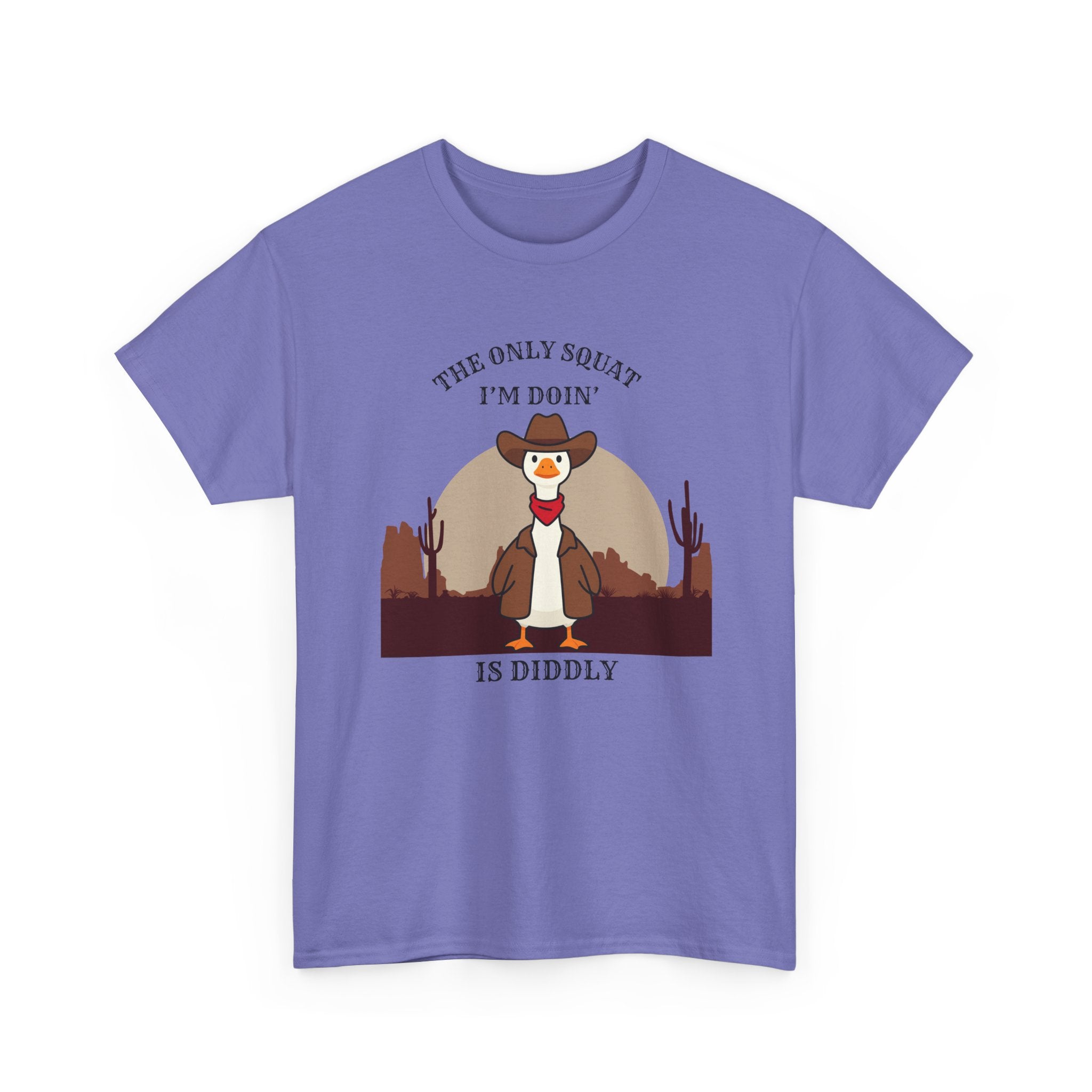 Cowboy Duck Graphic Tee — "The Only Squat I'm Doin' Is Diddly" Cute Western Animal T-Shirt