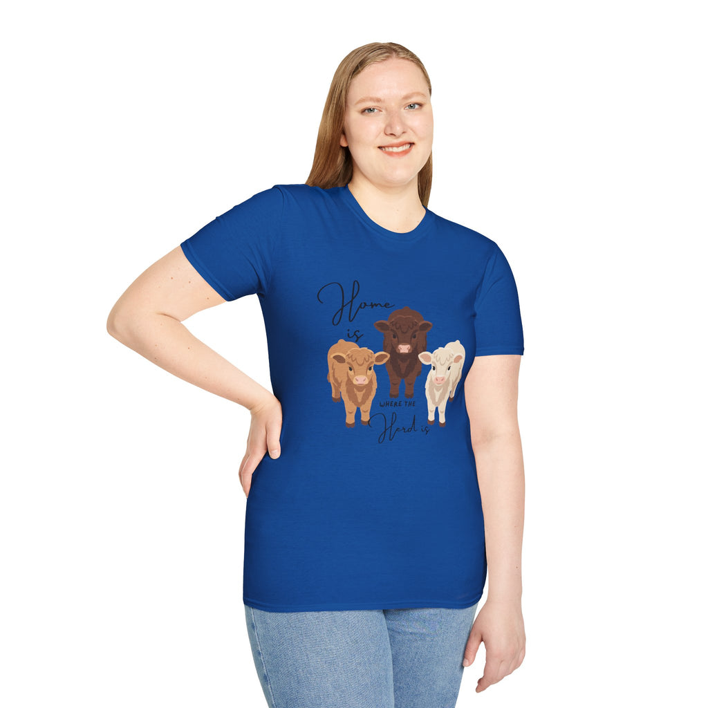 Cow Trio Graphic T-Shirt — "Home is Where the Herd Is" Farm Animal Tee
