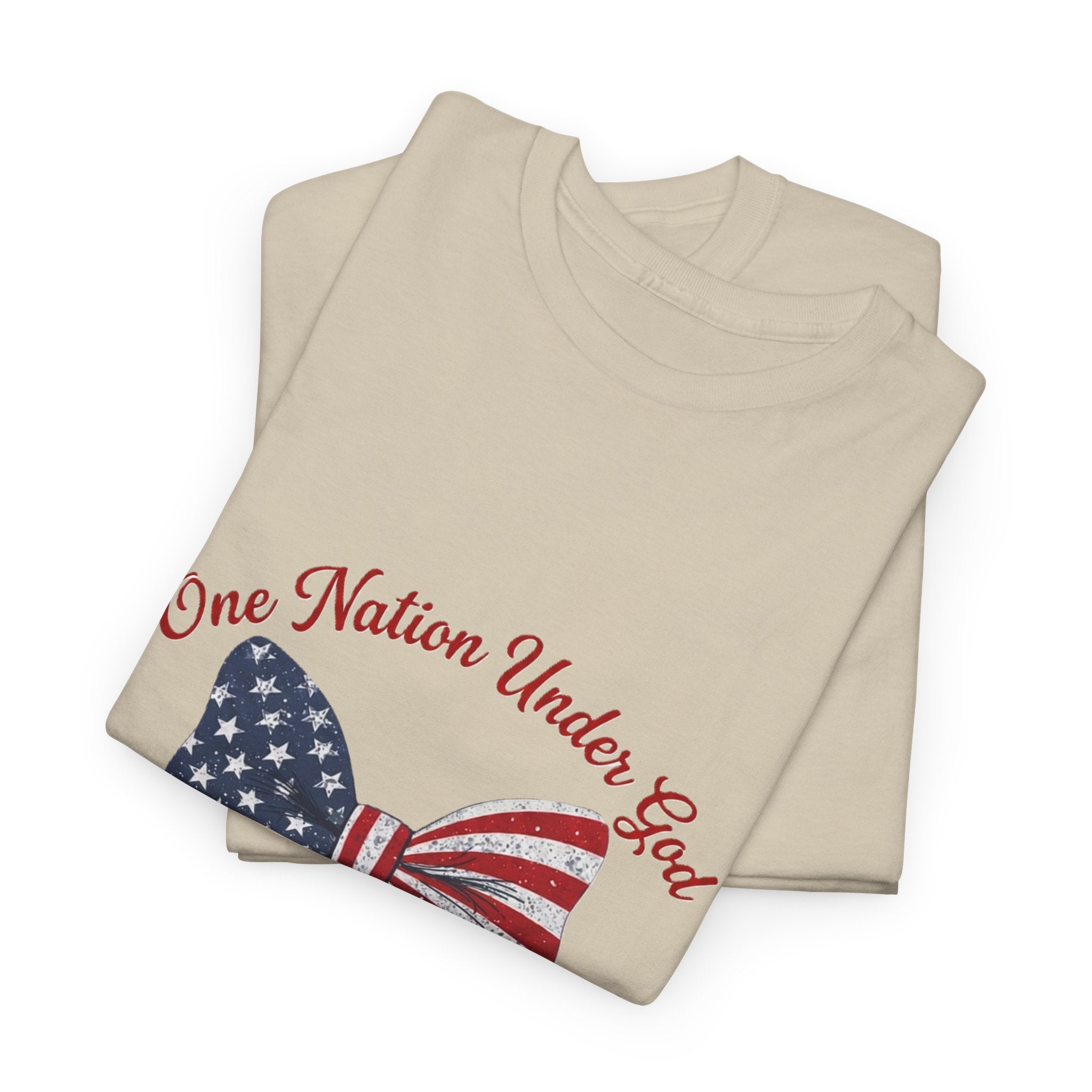 Patriotic Bow Tee — "One Nation Under God" American Flag Cross T-Shirt