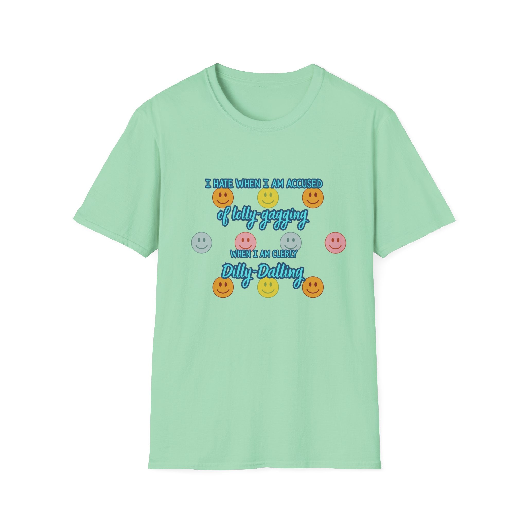 Funny 'I Hate When I Am accused of lolly-gagging' Graphic T-Shirt — Retro Smiley Face Design