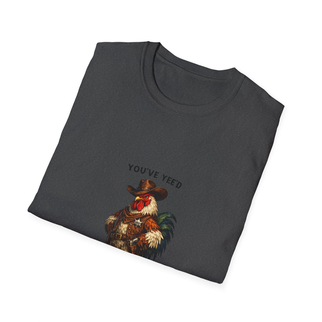 Rooster Joke T-Shirt — “You’ve Feed Your Last Haw” Funny Farm Animal Tee