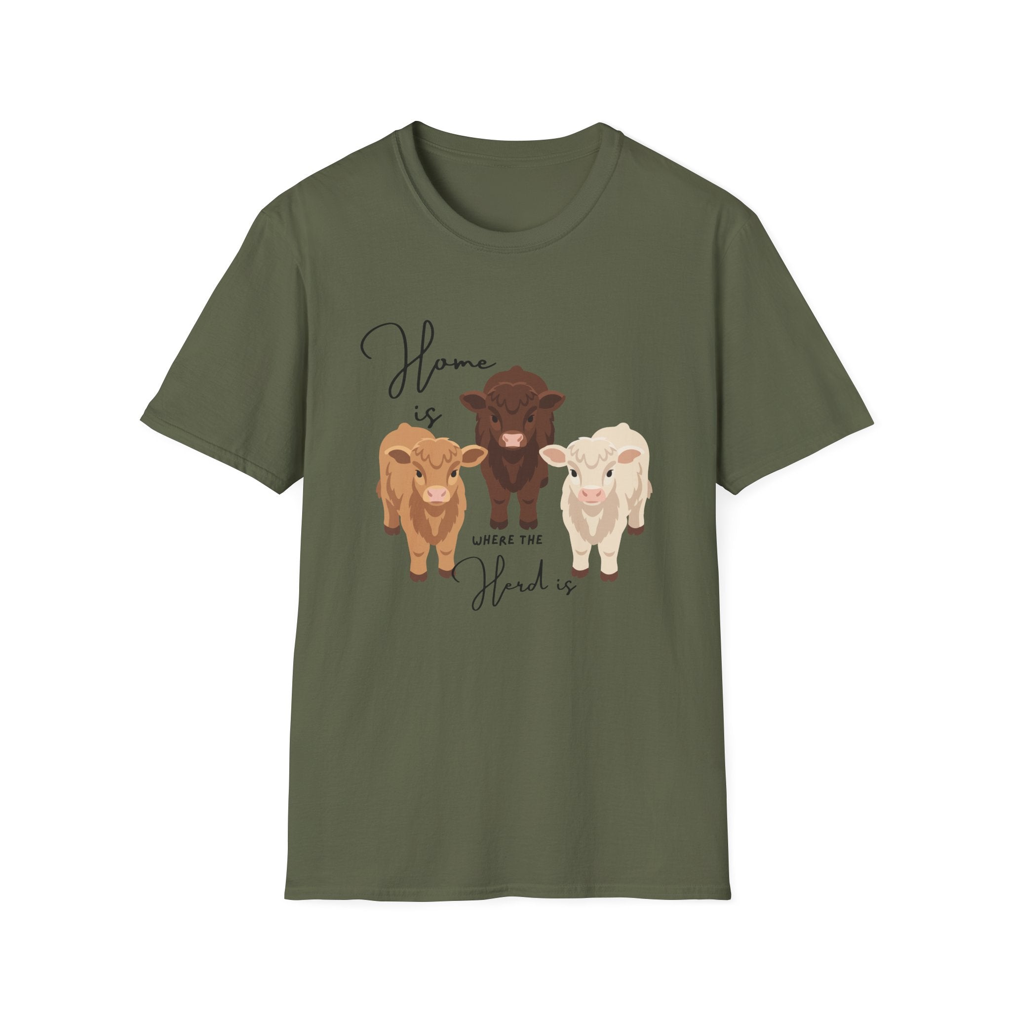 Cow Trio Graphic T-Shirt — "Home is Where the Herd Is" Farm Animal Tee