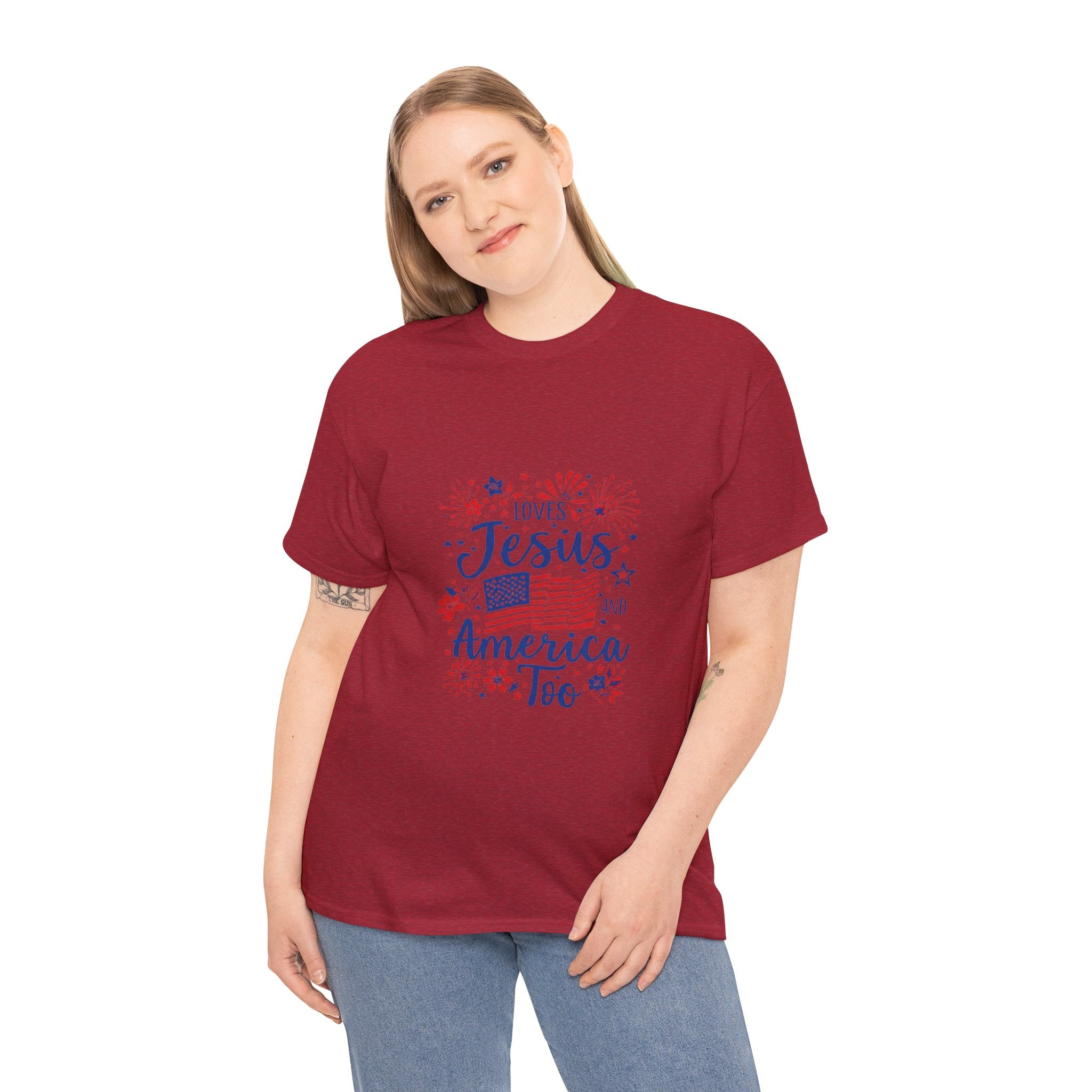 Jesus and America Tee — Patriotic Christian T-Shirt ("Loves Jesus and America Too")